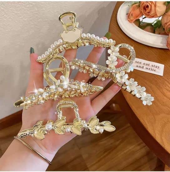 AB Glam Mart 2-Piece Hair Clips for Women & Girls - Elegant Butterfly Claw Hair Clips with Pearl & Metal Design - Perfect for Weddings, Parties & Everyday Use