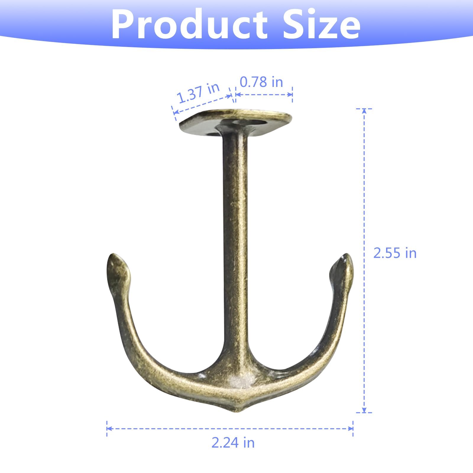 8 Pack Bronze Anchor Two Prong Ceiling Hooks - Heavy Duty Hanging Hooks for Closet, Bathroom, Kitchen Cabinet & Garage Organization - Perfect for Hanging Plants, Lights, Decor & Storage Items