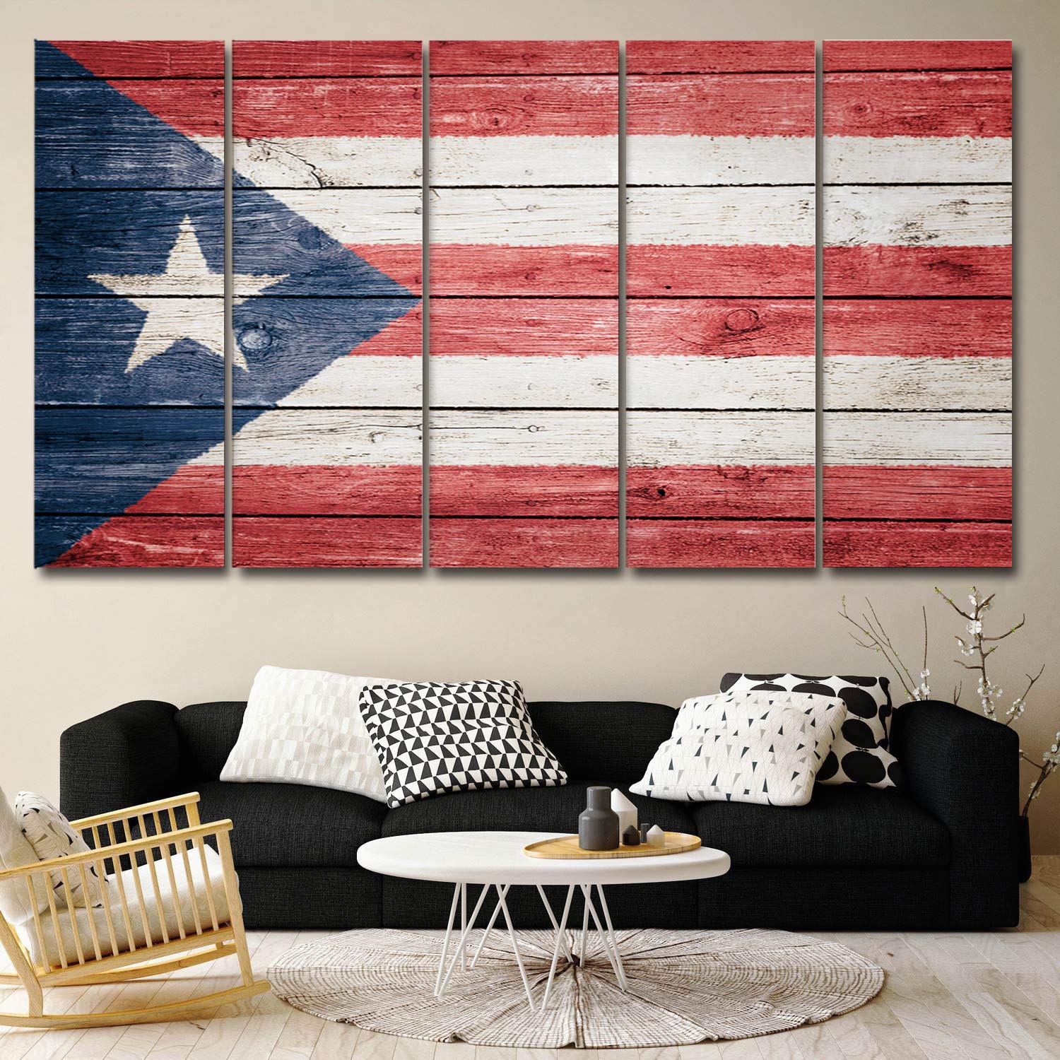 Chucoco Oil Paintings on Canvas - Puerto Rico National Flag Abstract Wall Art, Framed Ready to Hang - Perfect for Living Room, Kitchen, Bedroom & Office Decor | Handmade Canvas Artwork for Home & Gift