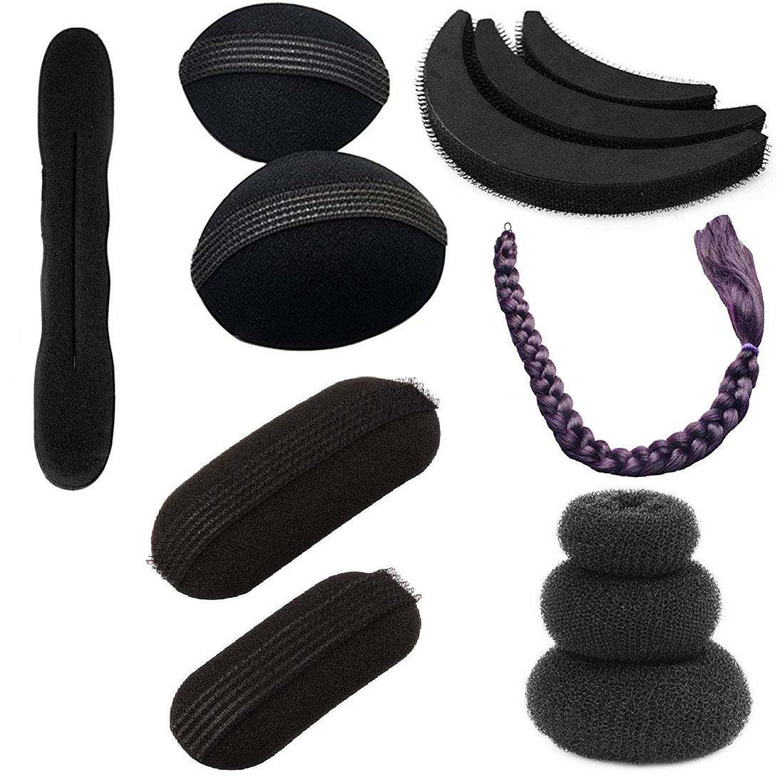 24Inch Black Hair Extensions & Puff Maker Kit - Natth Combo Hair Accessories Set for Bridal, Party & Everyday Styling