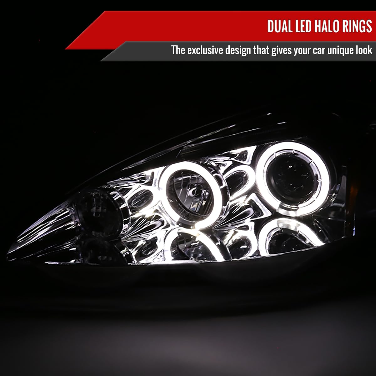 02-04 Clear LED Halo Projector Headlights - High Performance Driving Lights for Night Visibility | Perfect for Off-Road, Street Racing & Custom Car Upgrades