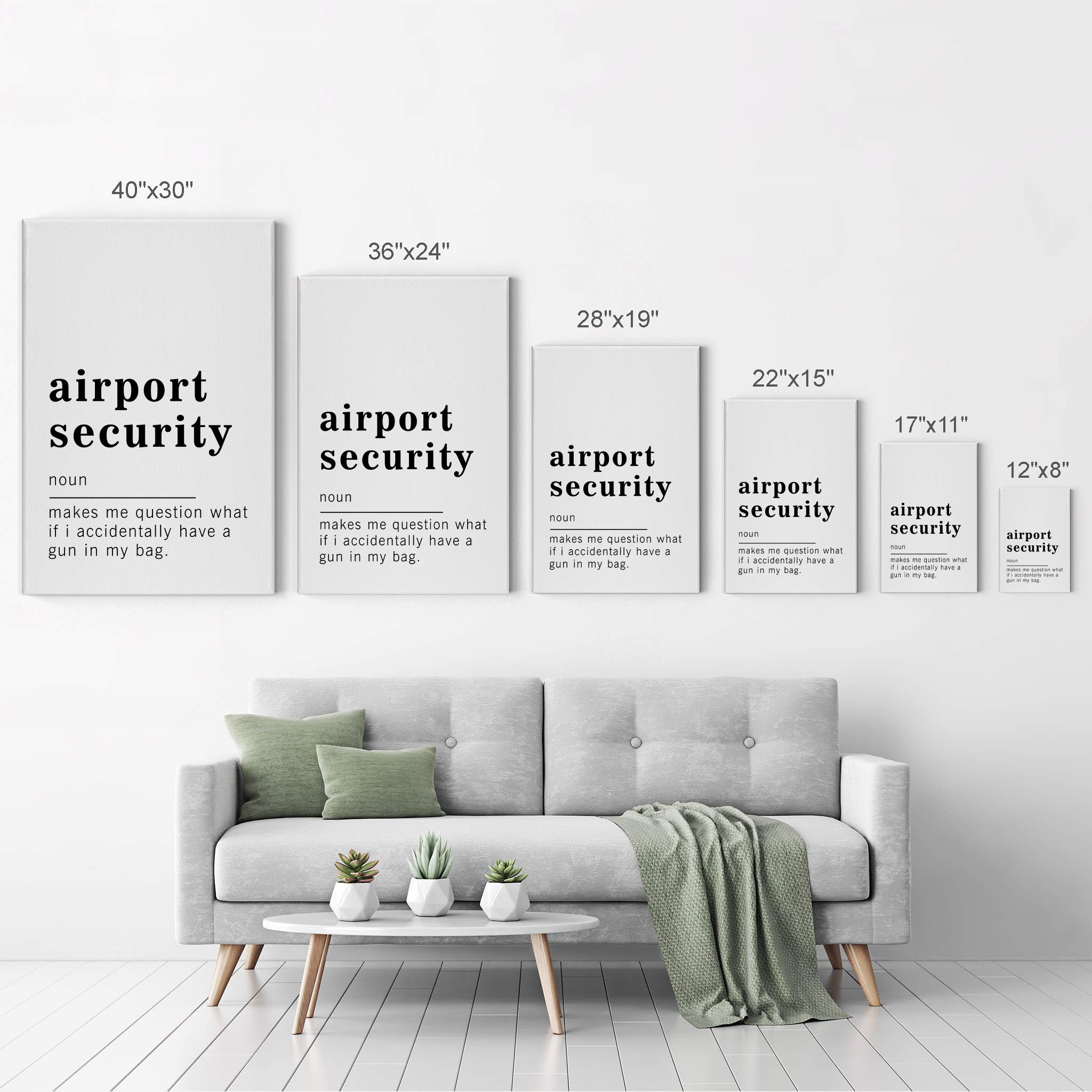 Funny Airport Security Definition Canvas Print - Inspirational Quote Wall Art for Living Room, Bedroom & Bathroom - Ready to Hang Home Decor (40x30 Inches, Made in USA) | Perfect for Travel Enthusiasts & Humor Lovers