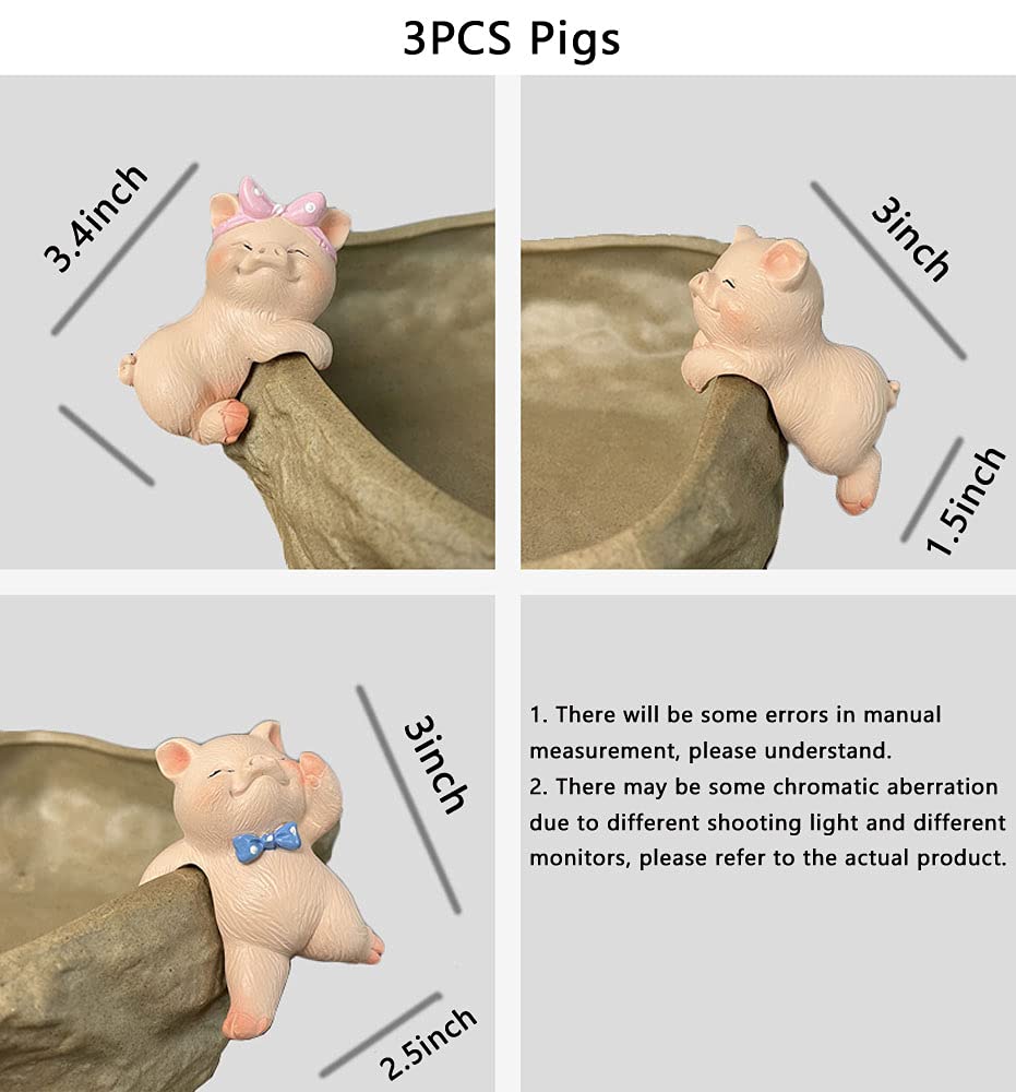 Cute Animal Figurine Planter Pot Hangers - Set of 3 Resin Hanging Pig Sculptures for Outdoor Garden Decor, Flower Pot Climbing Ornaments | Perfect for Patio, Balcony & Backyard Decorations