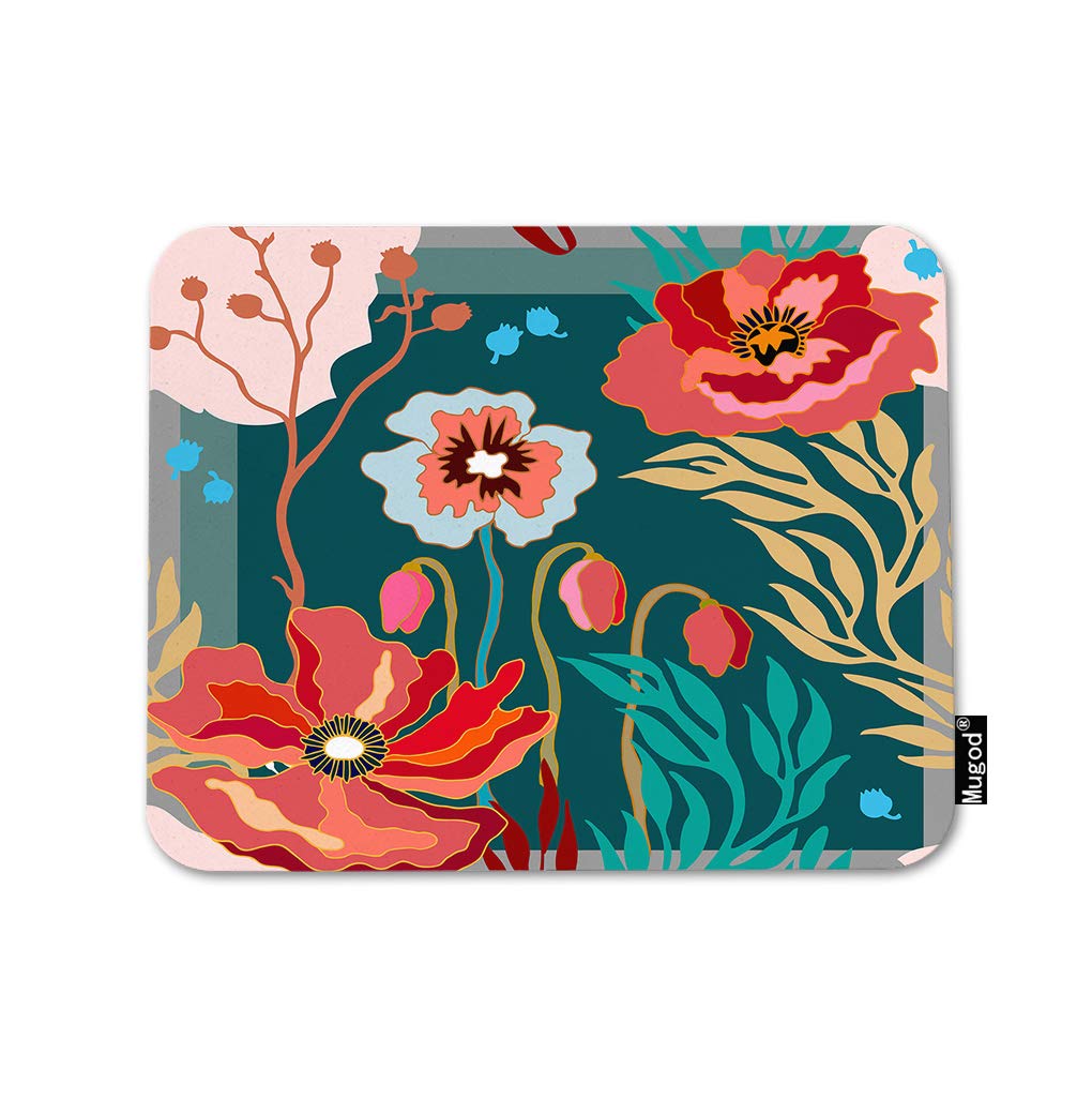 Poppy Flower Mouse Pad - Abstract Tropical Floral Design with Autumn Colors, Non-Slip Rubber Base Gaming Mouse Mat for Computer, Laptop, PC (9.5x7.9 Inch) - Perfect for Office, Home & Gaming Setup