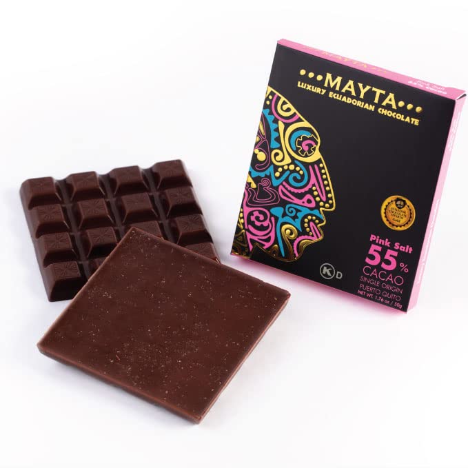 Mayta Gourmet Dark Chocolate Bars 55% Cacao with Ecuadorian Fine Aroma Cocoa, Exotic Fruits & Pink Salt - 12 Pack (600g) Premium Craft Chocolate for Gifts, Desserts & Gourmet Snacking