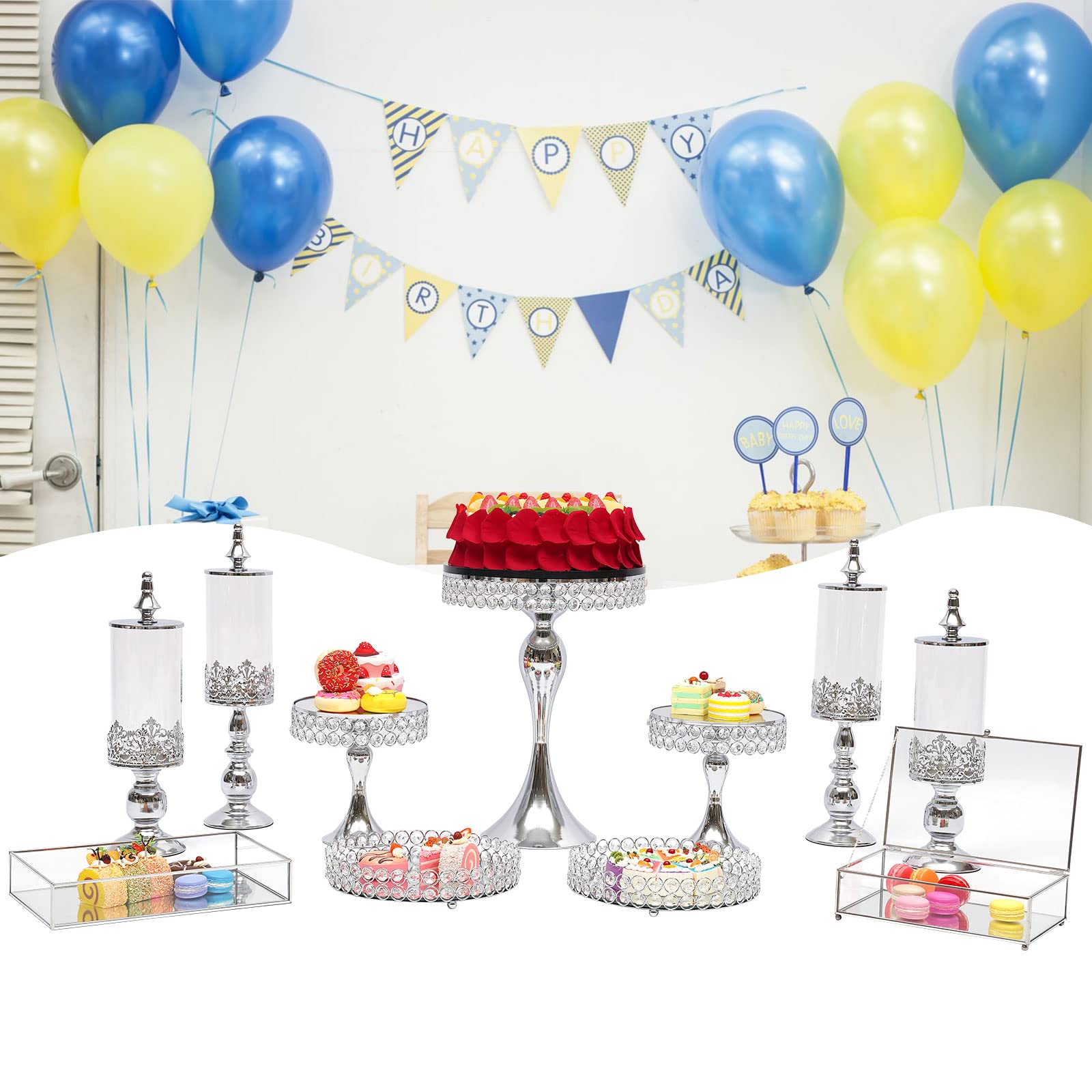 Gdrasuya10 Silver Crystal Cake Stand Set - 11 Piece Luxury Shining Dessert Display for Cupcakes, Cakes & Pastries | Perfect for Birthday Parties, Weddings, Baby Showers & Home Decor