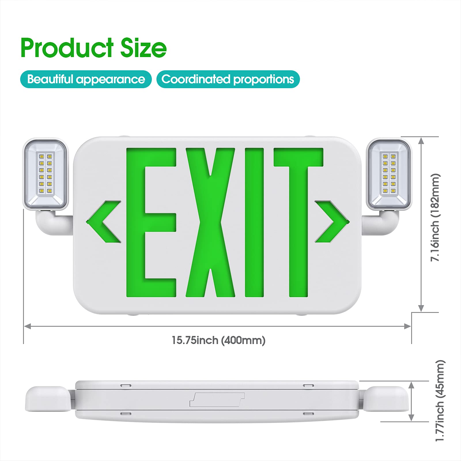 UL 924 Certified LED Emergency Exit Sign Light with Adjustable Heads & Backup Battery - 120/277V Green Commercial Exit Lighting (4-Pack) - Ideal for Offices, Warehouses, Schools and Public Buildings Safety Compliance