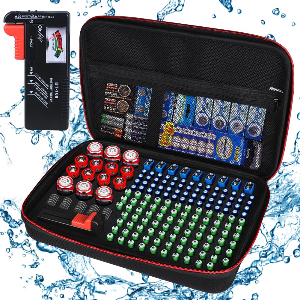 Premium Battery Organizer Storage Case with Tester - Holds 200+ AA AAA C D 9V Batteries (Not Included) - Durable Battery Vault Box for Garage, Home & Office Organization - Perfect for Emergency Kits, Electronics & DIY Projects