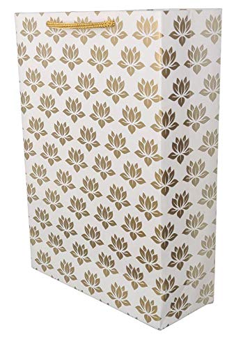 Golden Lotus Gift Bags for Weddings, Birthdays & Holidays - Pack of 10