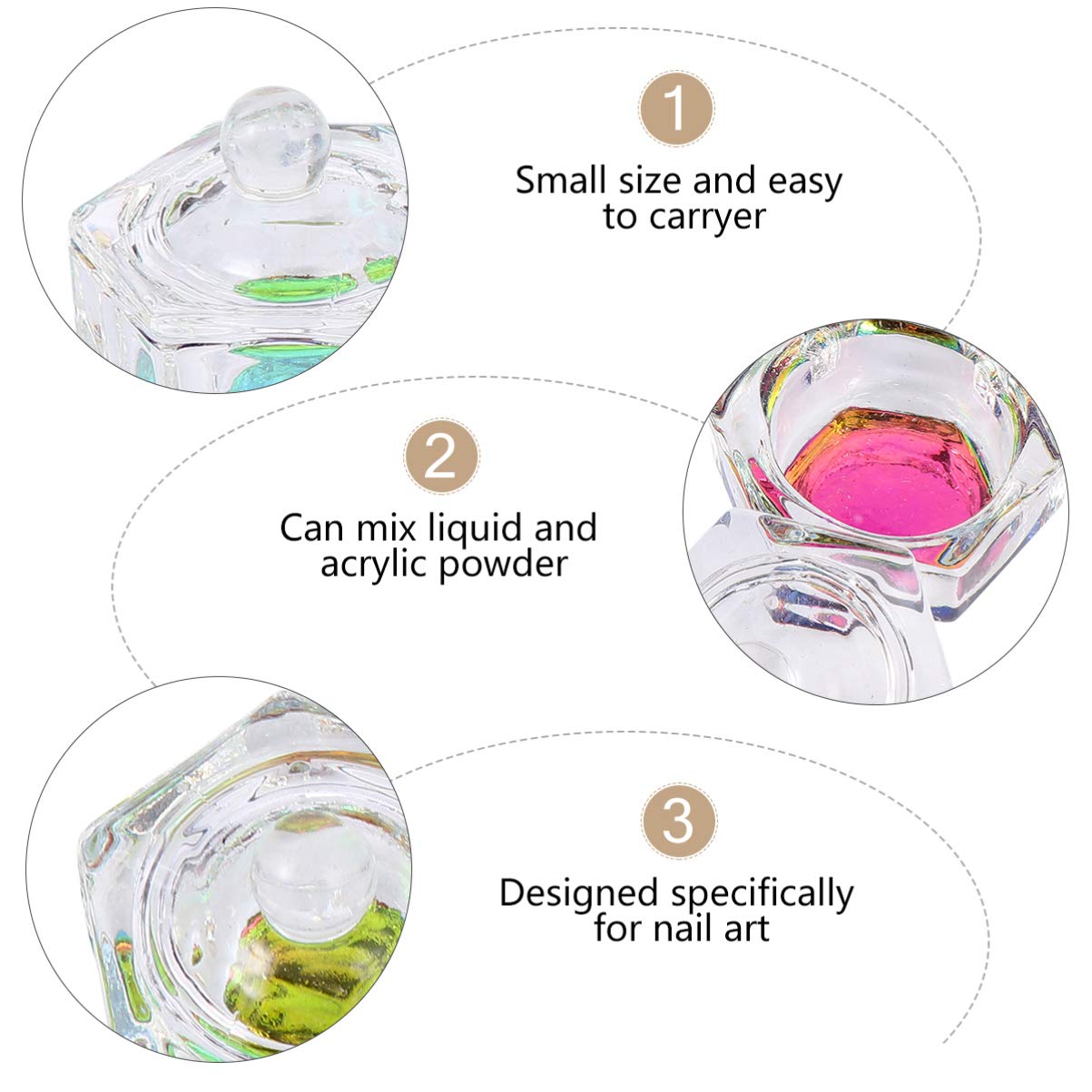 2PCS Crystal Clear Acrylic Dappen Dish for Nail Art - Liquid Glass Nail Polish Mixing Cup with Non-Slip Base - Perfect for Salon, DIY Manicure & Nail Extension Designs