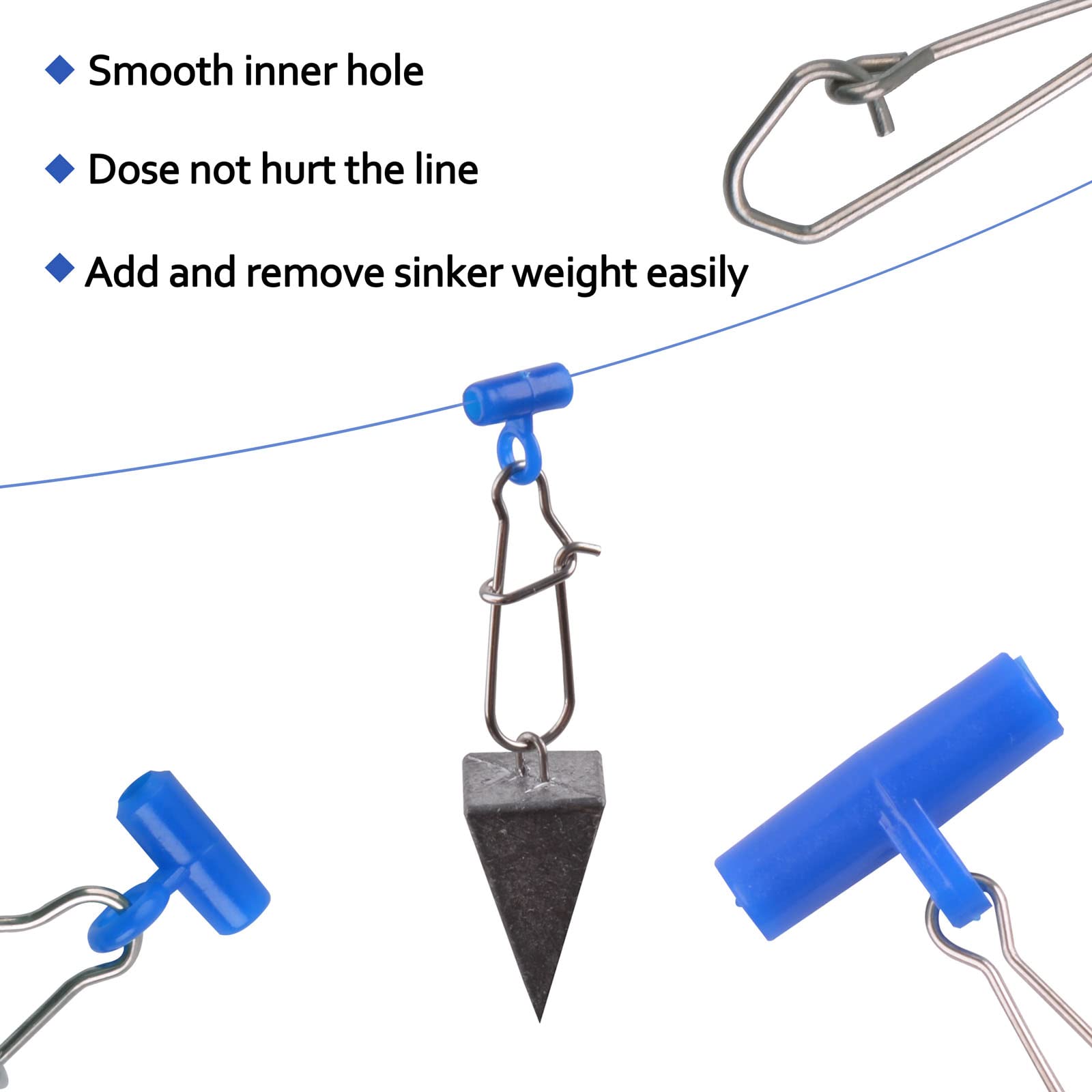 Heavy Duty Fishing Sinker Slider with Snap Clips - Saltwater Surf & Catfish Bottom Rigs - Adjustable Slide Fishing Line Weights for Surf, Freshwater and Saltwater Fishing - Perfect for Fish Finder Rigs and Bottom Fishing