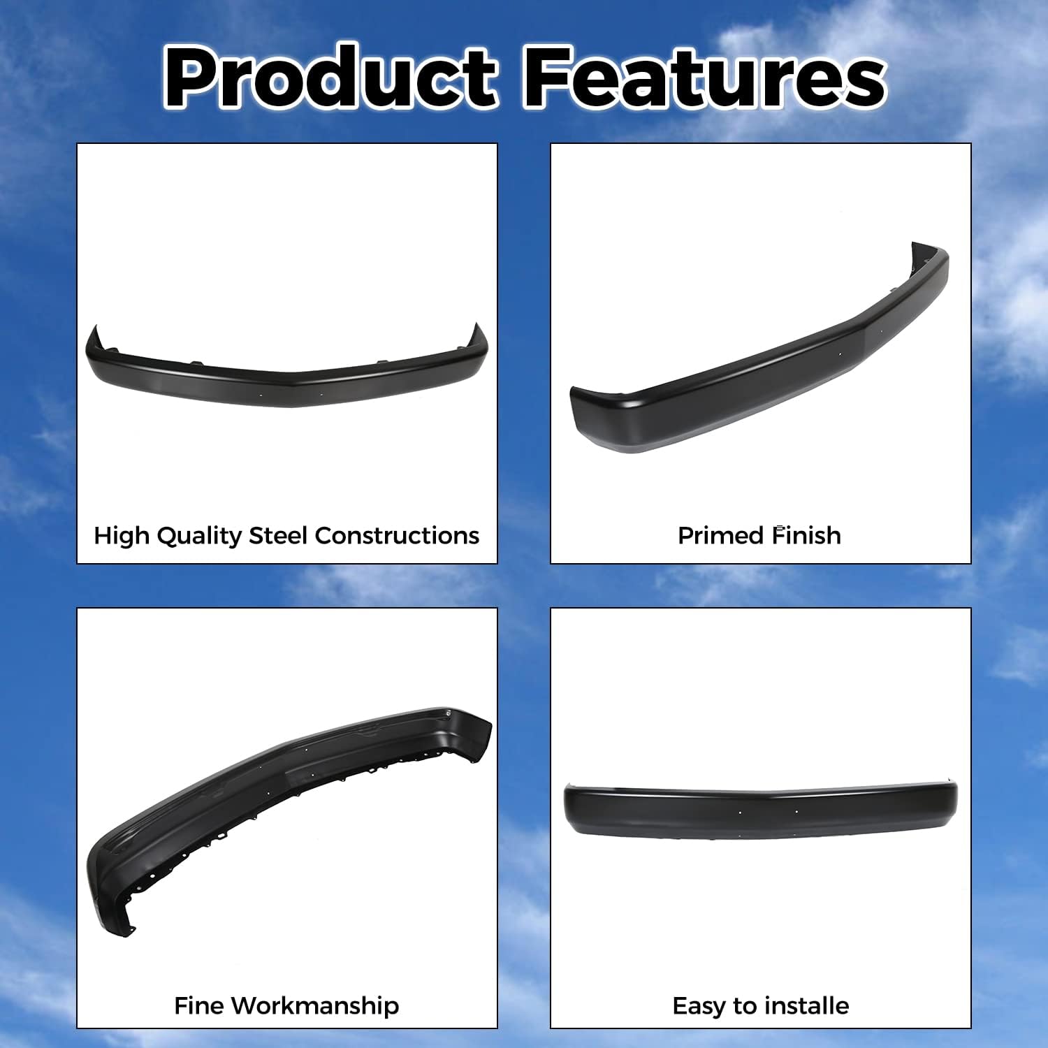 Kojem Front Primed Bumper Face Bar Replacement for 1988-2000 Chevy C1500 C2500 C3500 K1500 K2500 K3500 Tahoe Blazer Suburban Yukon & Cadillac - Compatible with GM1002168 15607509 - Perfect for Off-Roading, Truck Restoration & Collision Repair