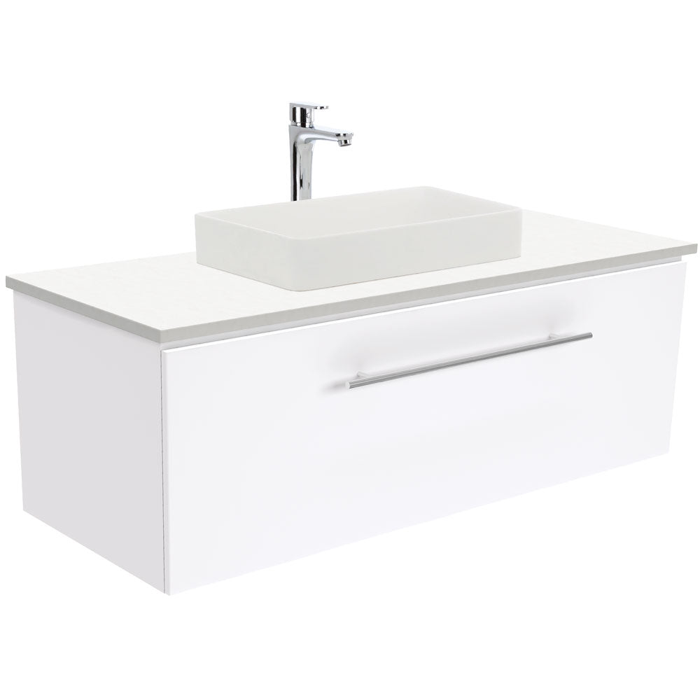 Fienza CSB05 Kados Semi Inset Cast Stone Bathroom Sink, White - Perfect for Modern Farmhouse, Rustic, or Contemporary Bathroom Vanities