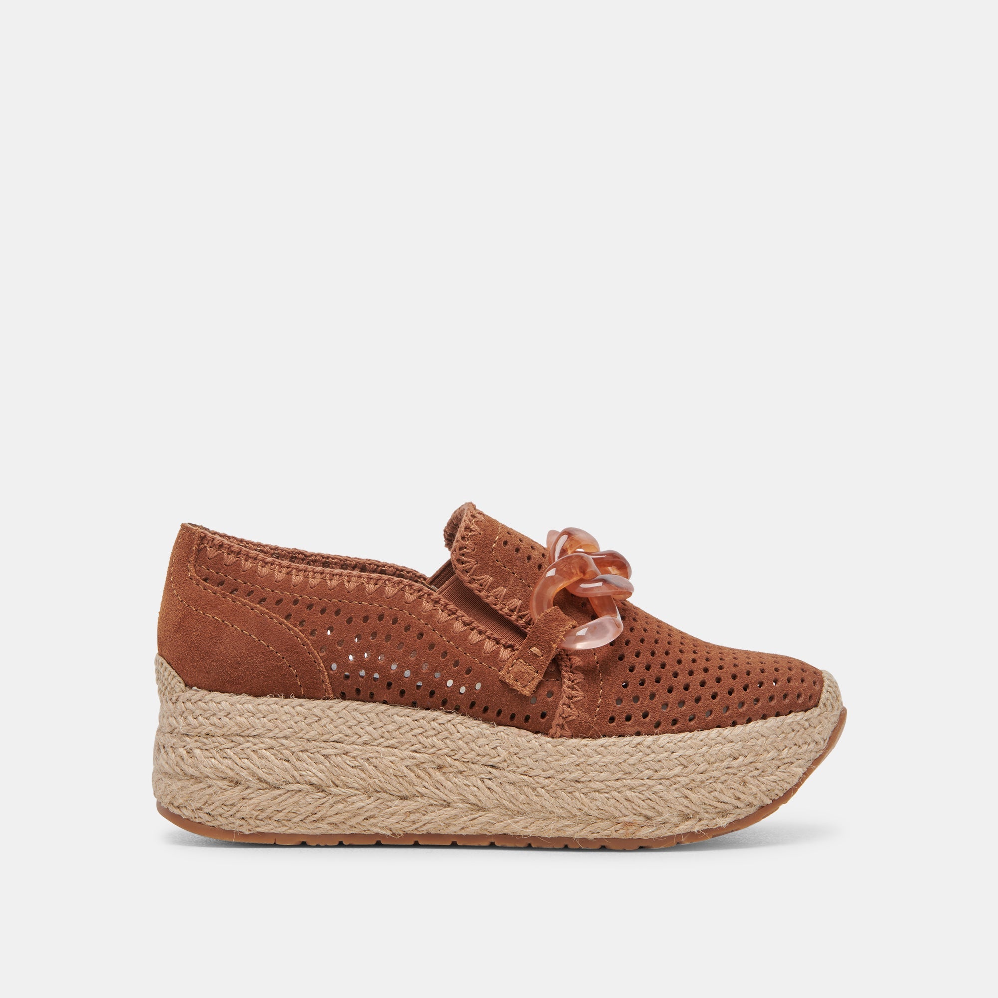 JHENEE Women's Espadrille Sneakers in Pecan - Perforated Suede Comfort Shoes for Casual Wear & Summer Outfits
