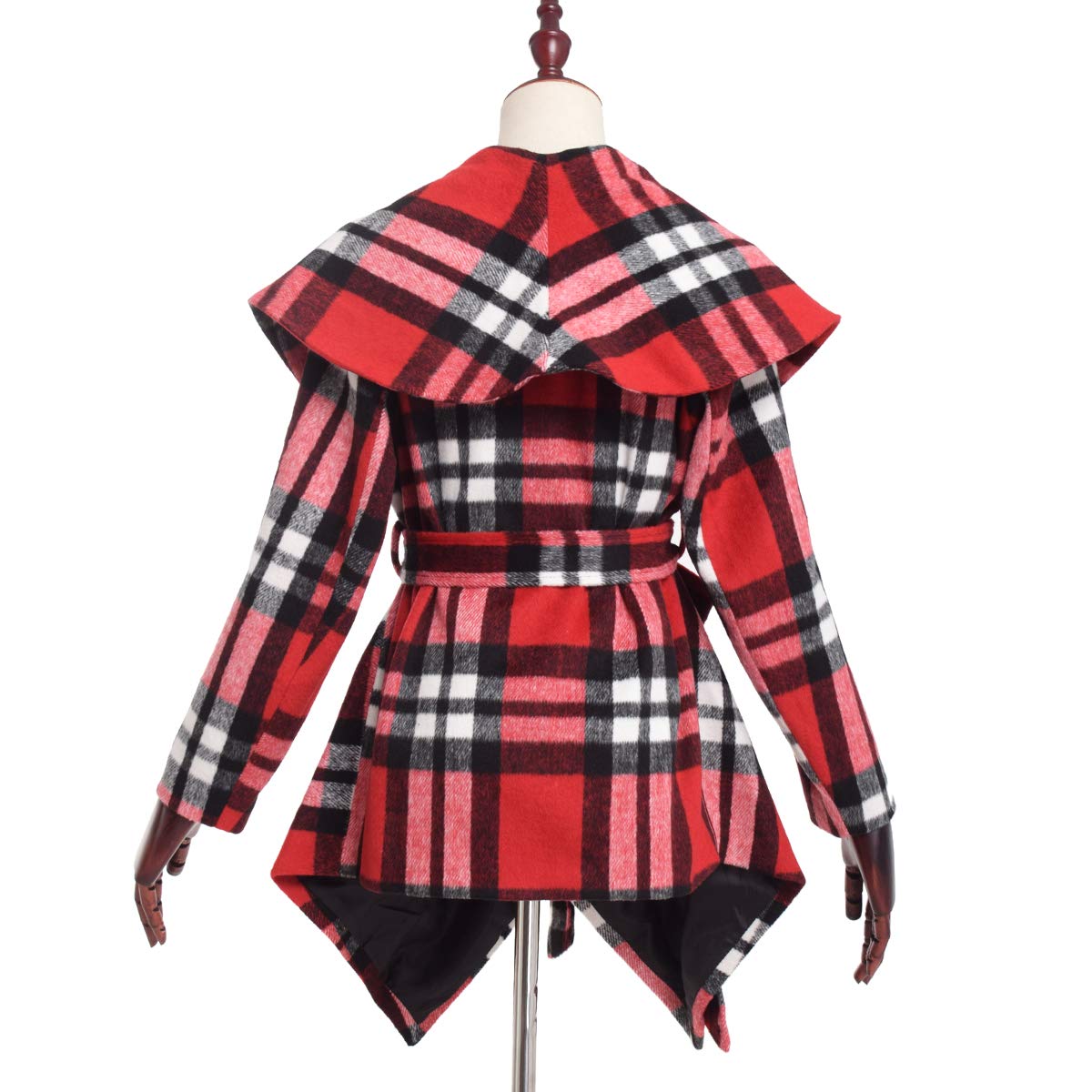 BPURB Women's Fashion Turn Down Collar Grid Coat - Belted Wool Blend Winter Coat with Asymmetric Hem Wrap Design | Perfect for Office, Dating & Fall/Winter Outfits