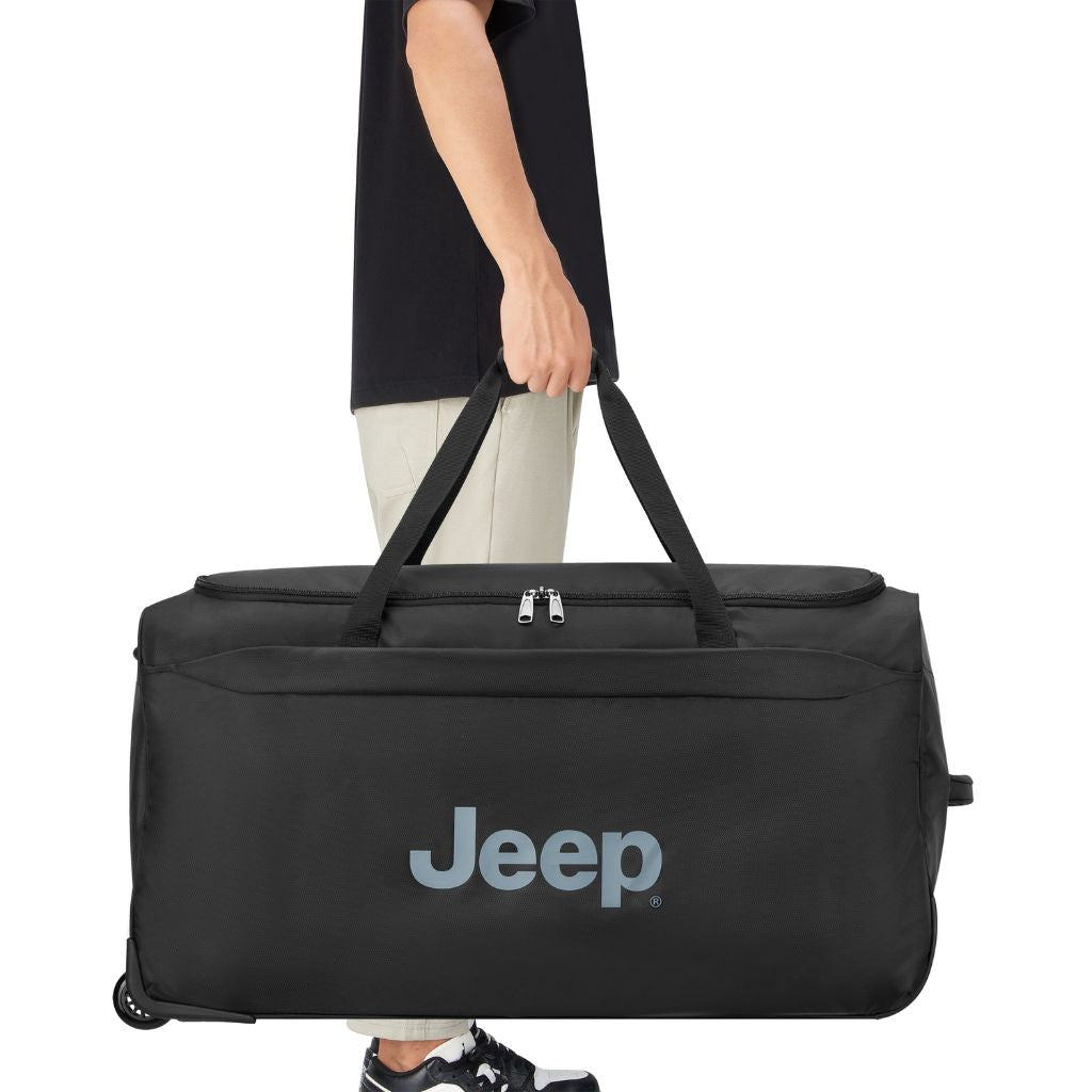 Jeep 83cm Duel Wheel Lightweight Large Duffle Bag - Black | Water-Resistant Travel Duffel for Gym, Camping & Weekend Getaways