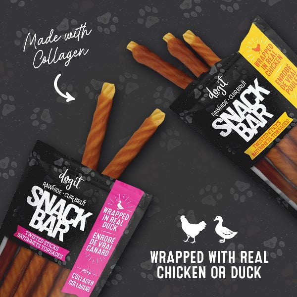 Premium Dogit Snack Bar Duck Wrapped Beefhide & Collagen Twisted Sticks - Healthy Dog Chews for Dental Care & Anxiety Relief - Perfect for Training, Teething Puppies & Long-Lasting Entertainment