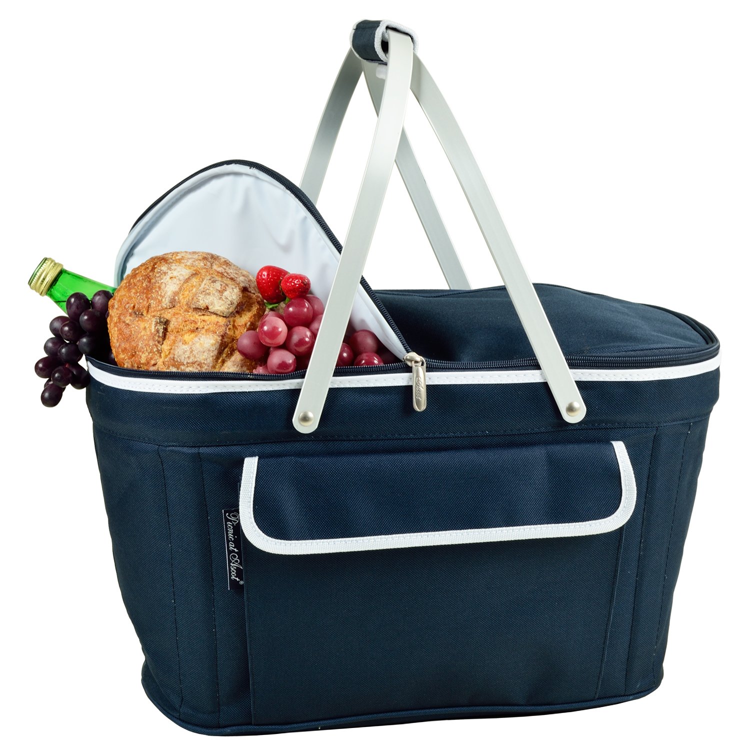 Collapsible Insulated Picnic Cooler Basket - Portable Foldable Thermal Lunch Bag for Beach, Camping & Outdoor Activities (Blue)