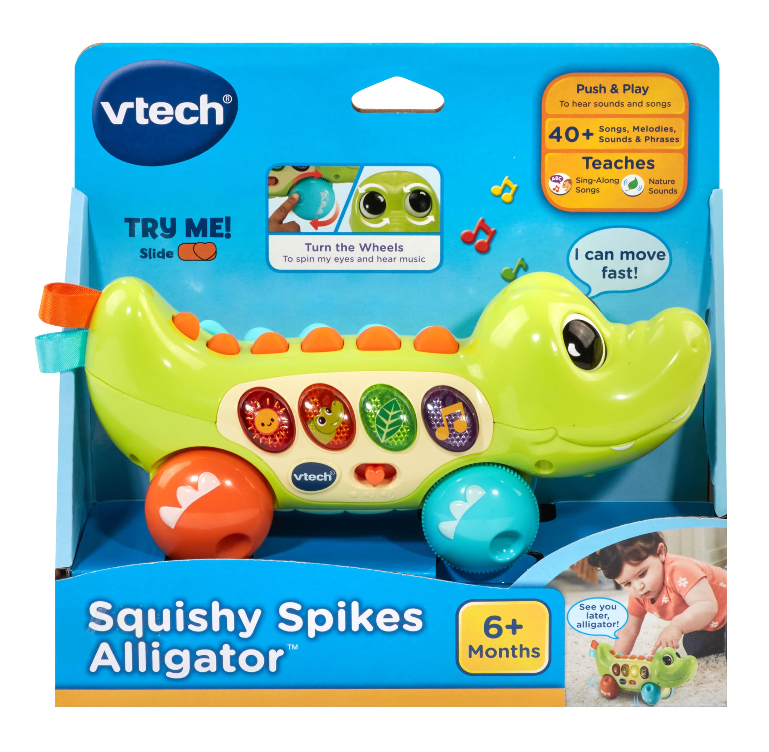 VTech Baby Squishy Spikes Alligator Teether Toy - Soft Chewable Sensory Toy for Infants & Toddlers 6+ Months - English Version - Perfect for Soothing Teething Pain & Early Learning Playtime