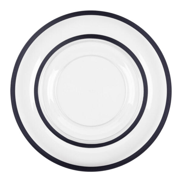 32-Piece Clear & Black Rim Plastic Dinnerware Set for 16 Guests - Shatterproof Party Plates, Bowls & Cups - Perfect for Outdoor BBQs, Picnics, Weddings & Events
