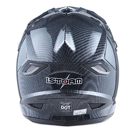 1Storm HF801 Carbon Fiber Motocross Helmet - Adult BMX MX ATV Dirt Bike Racing Helmet with Bluetooth Headset for Motorcycle & Off-Road Riding (Black) | Perfect for Motocross, Trail Riding & Urban Commuting