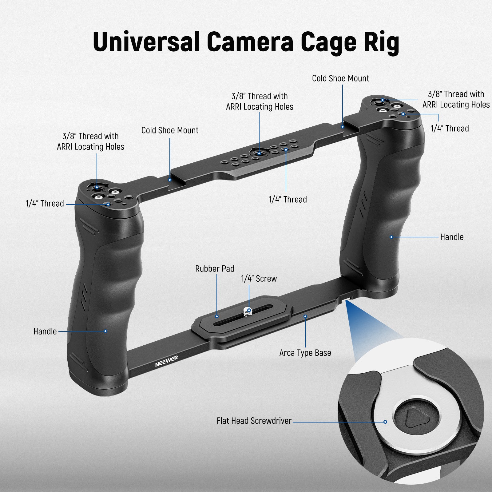 NEEWER CA016T+MA006 Universal Camera Cage for DSLR Mirrorless Cameras - Professional Video Rig for Filmmaking, Vlogging & Photography