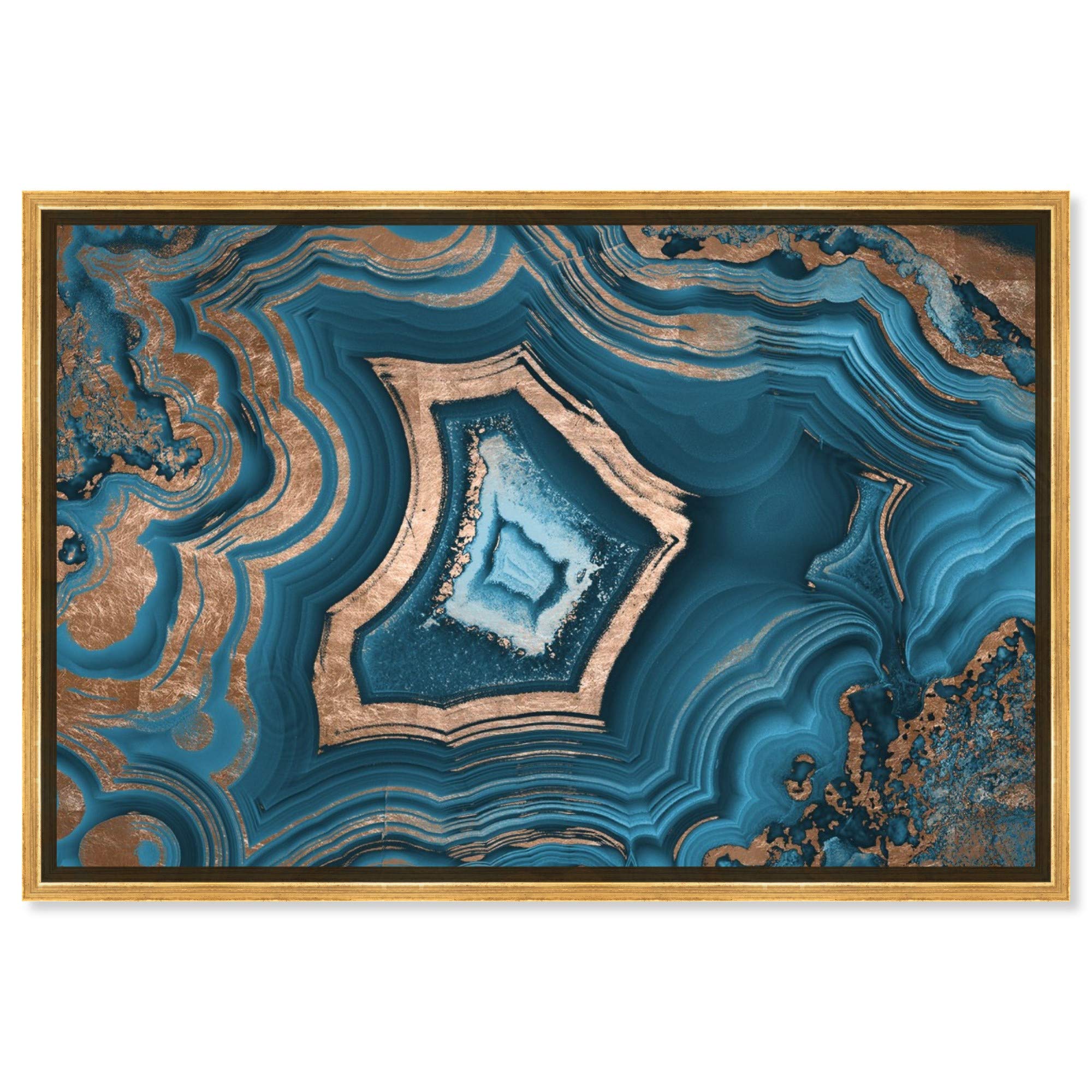 Oliver Gal Dreaming About You Geode Framed Abstract Wall Art - 60x40 Inches Blue & Gold Home Decor - Perfect for Living Room, Bedroom or Office Wall Art