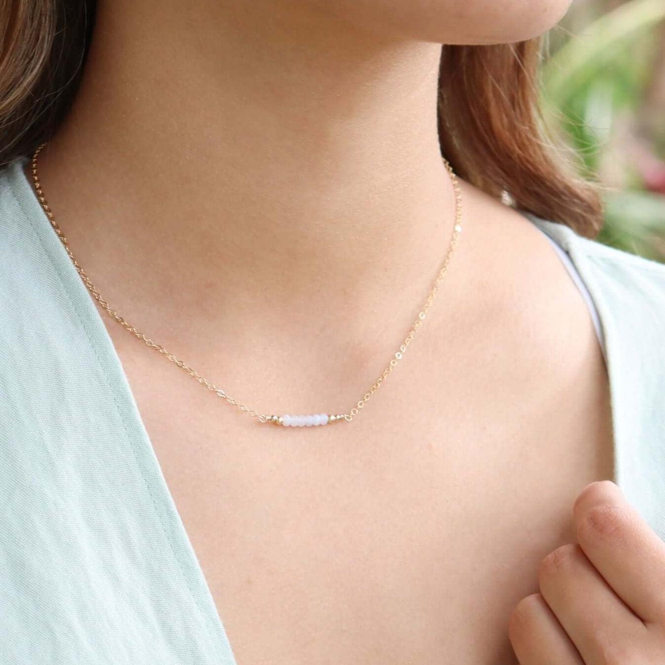 Sparkling Blue Lace Agate Faceted Bead Bar Necklace - Elegant Handmade Jewelry for Women, Gift for Her, Perfect for Weddings, Parties & Special Occasions