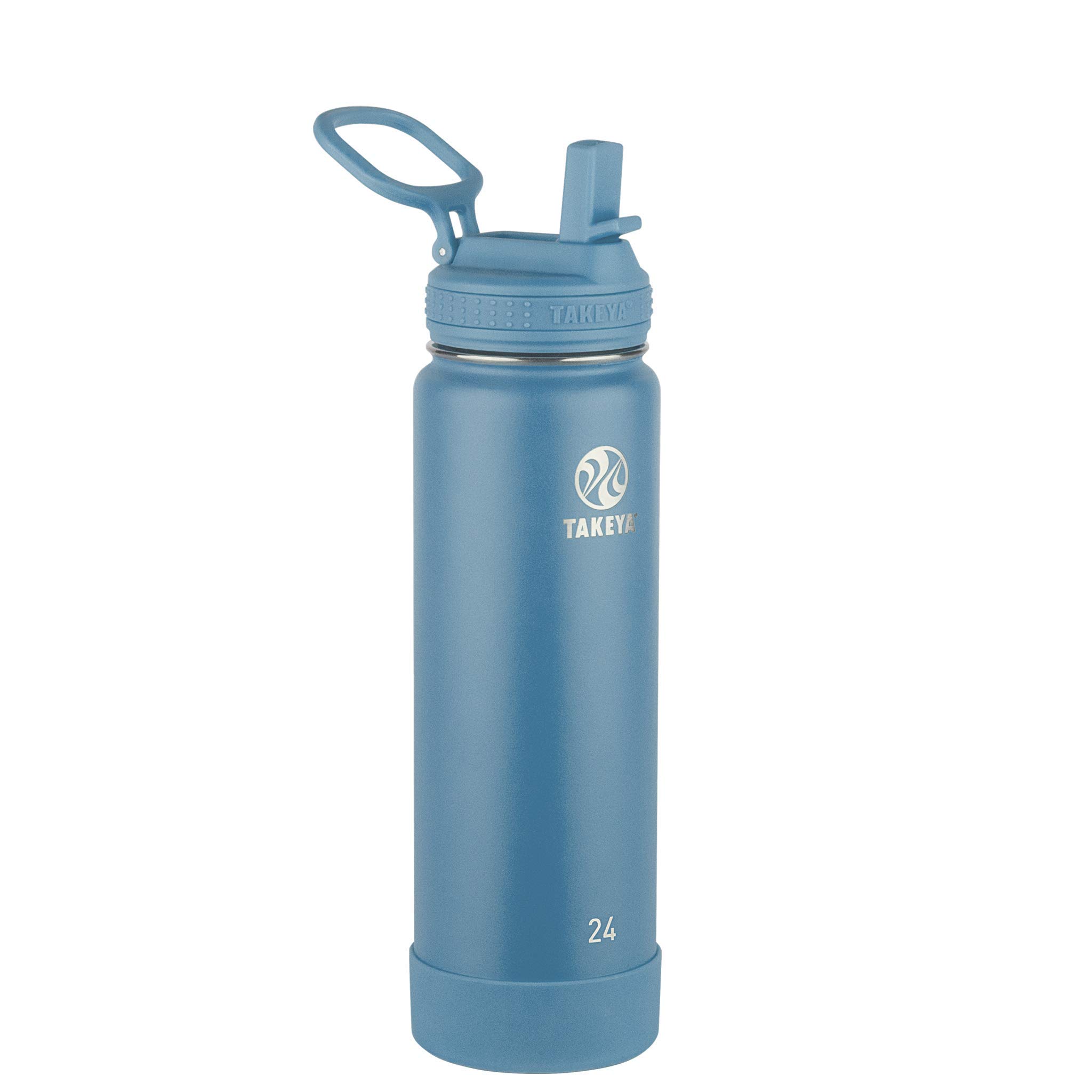 Takeya Actives 24oz Insulated Stainless Steel Water Bottle with Straw Lid - Premium Leakproof Thermos for Gym, Hiking & Outdoor Activities - Bluestone