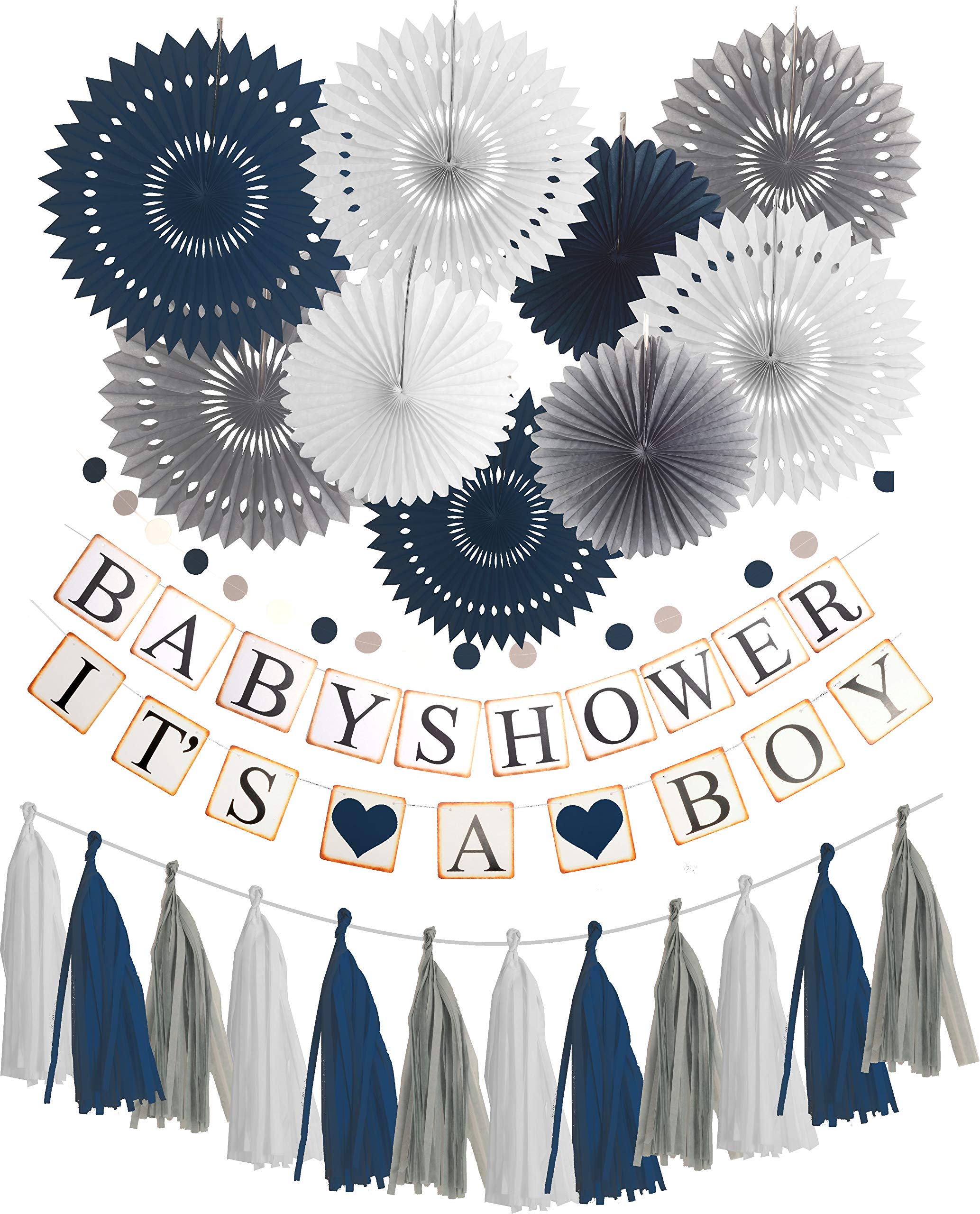 MEANT2TOBE Blue & Grey Elephant Baby Shower Decorations Set - It's a Boy Party Supplies, Nursery Theme Decor for Baby Showers, Gender Reveals & Newborn Celebrations