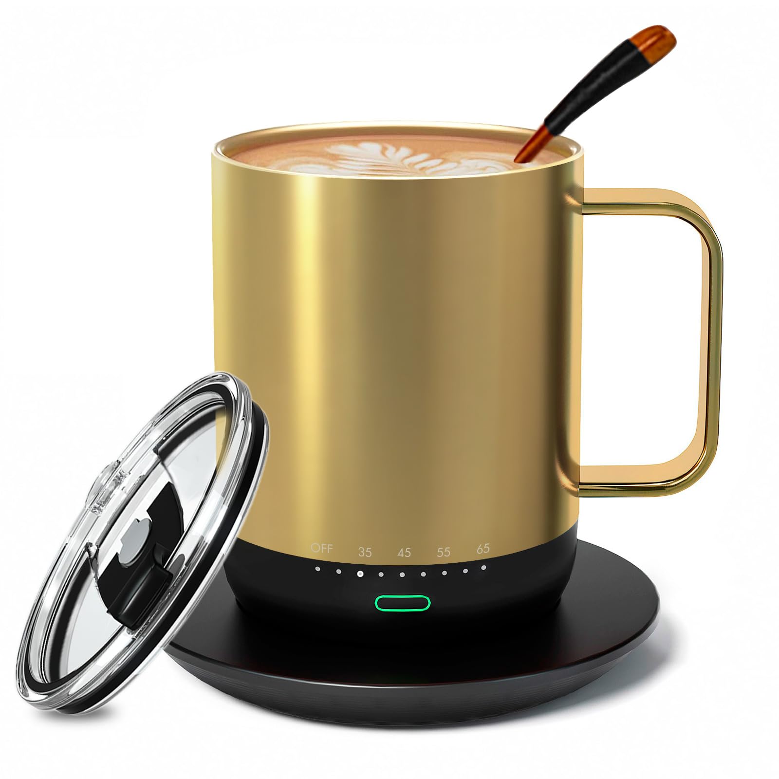 VSITOO S3Pro Smart Temperature Control Coffee Mug with Lid - 14oz Self-Heating Travel Mug, 90 Min Battery Life, APP & Manual Control - Perfect Gift for Coffee Lovers (Gold) - Ideal for Office, Home, Travel & Outdoor Use