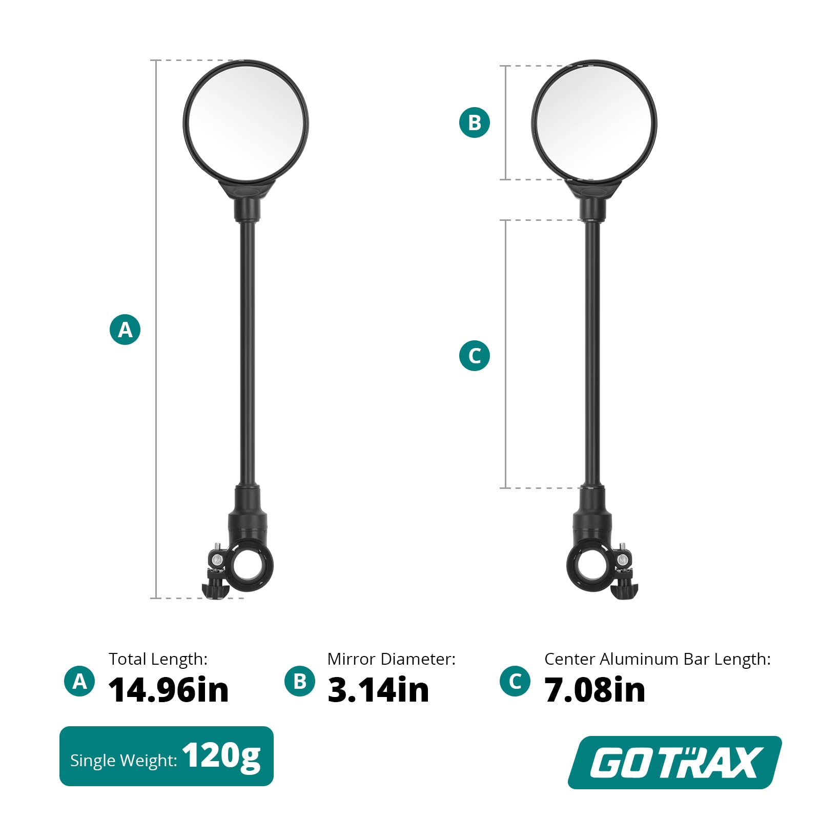Gotrax Bike Mirror - 2 Pack 360° Adjustable Bicycle Rear View Mirrors, HD Wide Angle & Scratch Resistant for Mountain/Road Bikes & E-Scooters - Enhanced Cycling Safety for Commuting & Outdoor Adventures