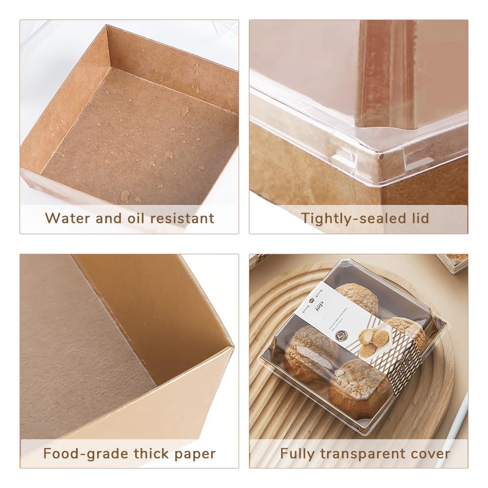 BBJ WRAPS 50-Pack Brown Disposable Sandwich Bakery Boxes with Clear Lids - Perfect for Charcuterie, Donuts, Desserts & Food To-Go Packaging | Ideal for Catering, Parties, Cafes & Food Trucks