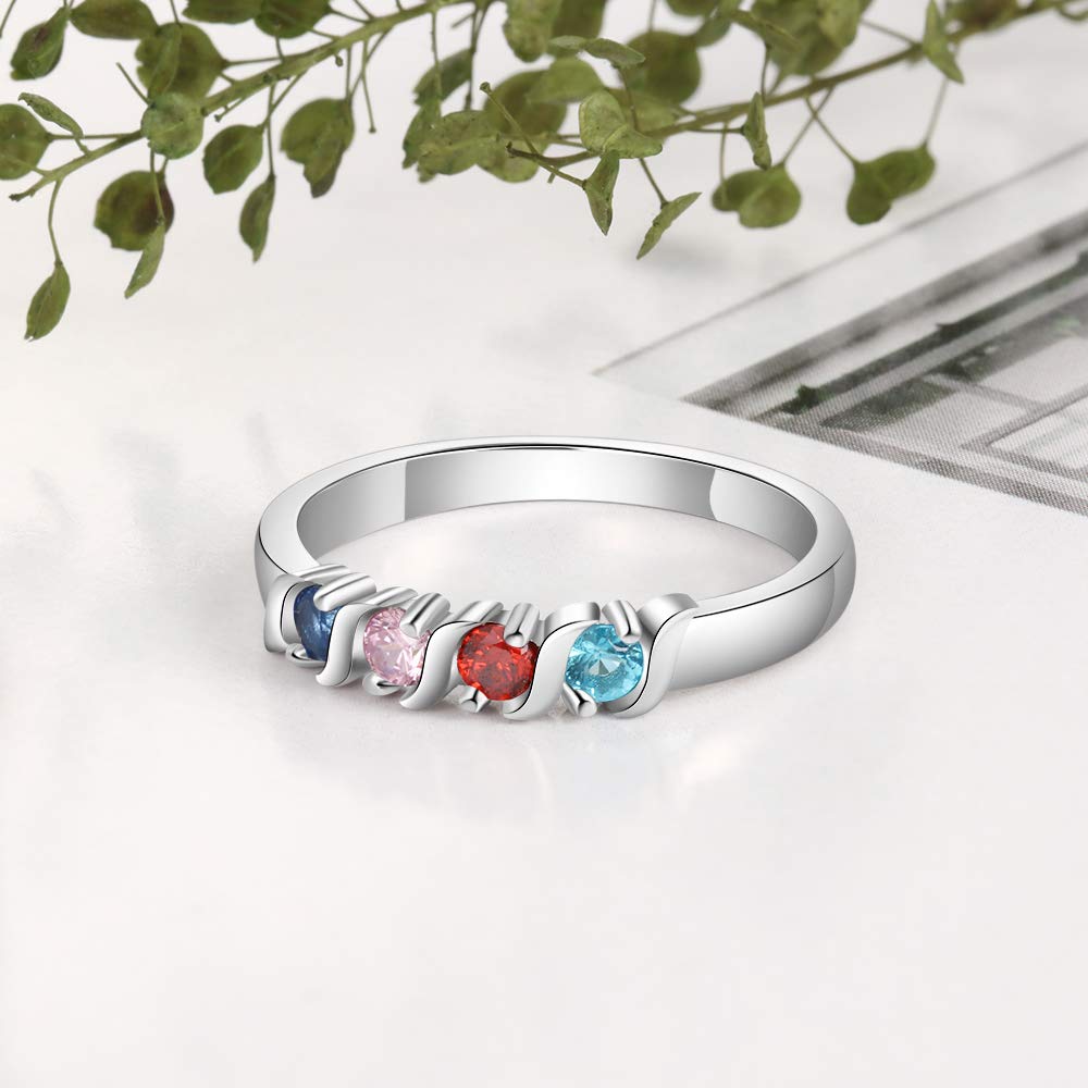 Personalized Grandma Rings with 4 Simulated Birthstones - Custom Engraved Family Jewelry for Women - Promise Rings for Mothers & Grandmothers - Perfect for Mother's Day, Anniversary & Family Gifts