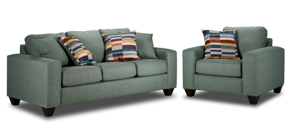 Modern Cindy Sofa and Chair Set in Jade Green - Comfortable Living Room Furniture for Small Spaces, Apartments, and Cozy Home Decor