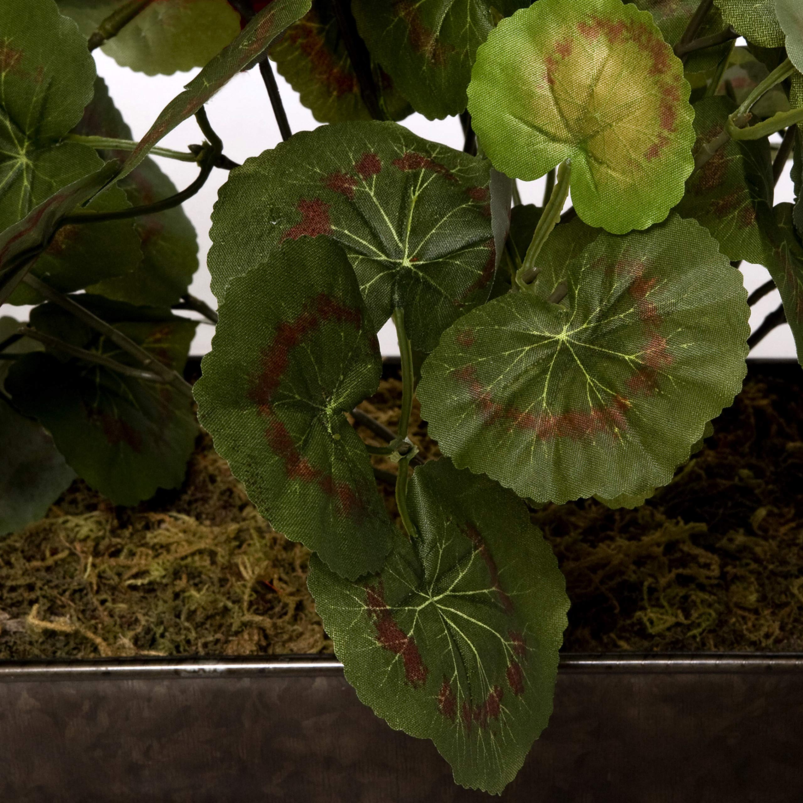 Red Artificial Geraniums in Rustic Tin Planter - 18 Inch Faux Flowers for Window Box Decor, Home & Garden, Wedding Centerpieces, and Outdoor Patio Decorations