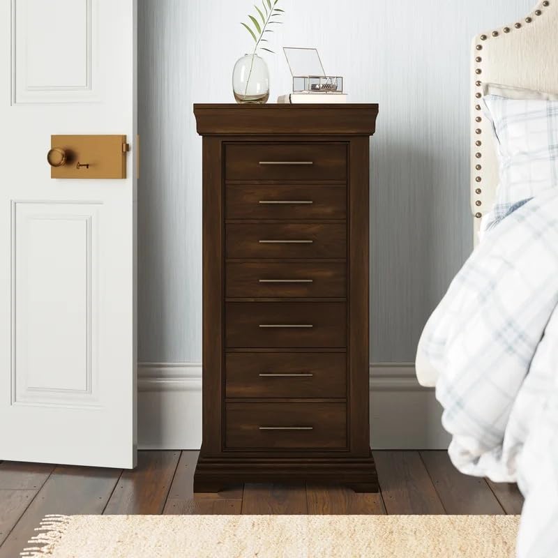 Malory Jewelry Storage Armoire Organizer - Walnut Wood Jewelry Box with Multiple Drawers & Hooks for Necklaces, Rings & Earrings - Perfect for Bedroom, Closet & Travel Organization