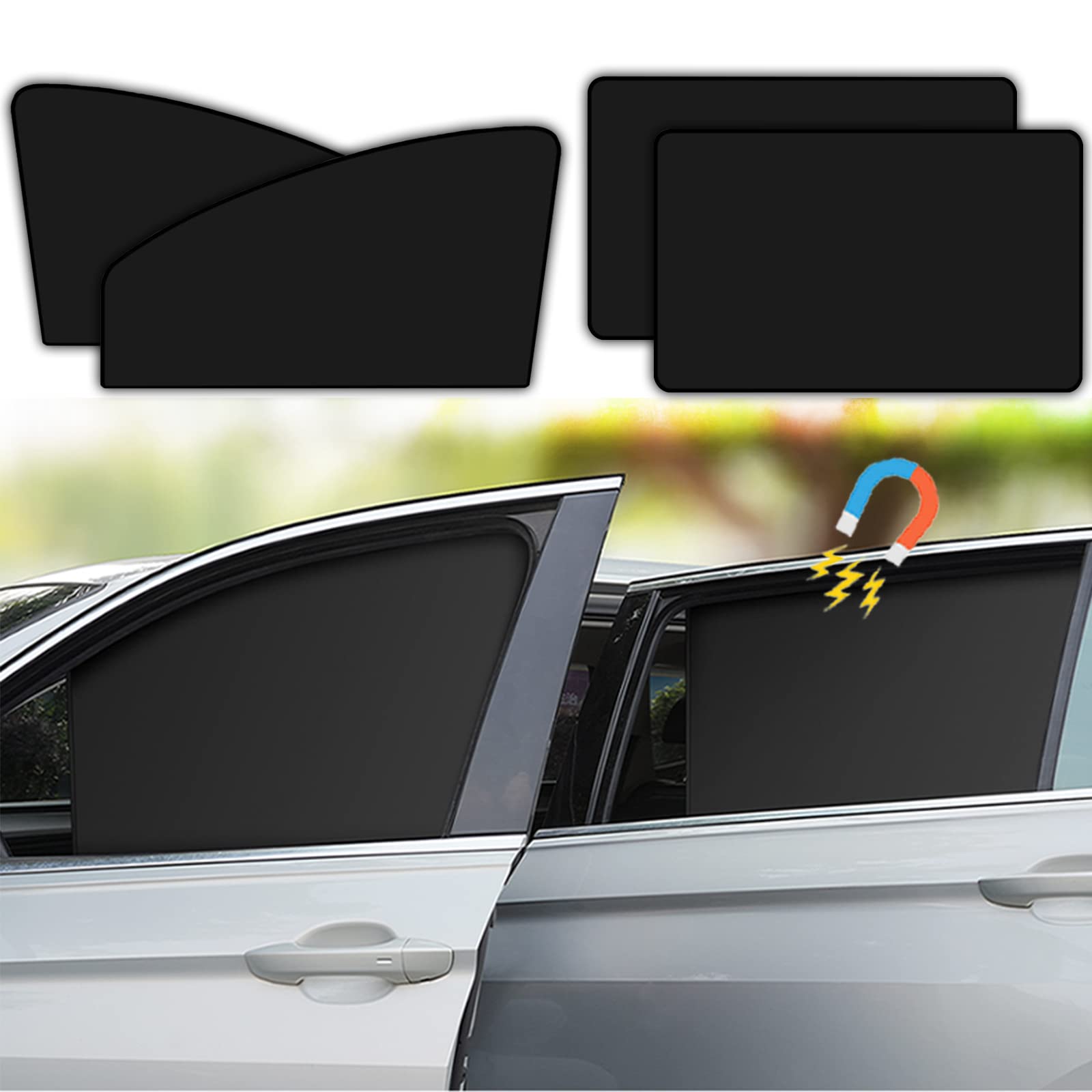 Universal Magnetic Car Side Window Sun Shades - 4pcs Blackout Curtains for Baby Privacy & UV Protection | Perfect for Sleeping, Camping & Road Trips