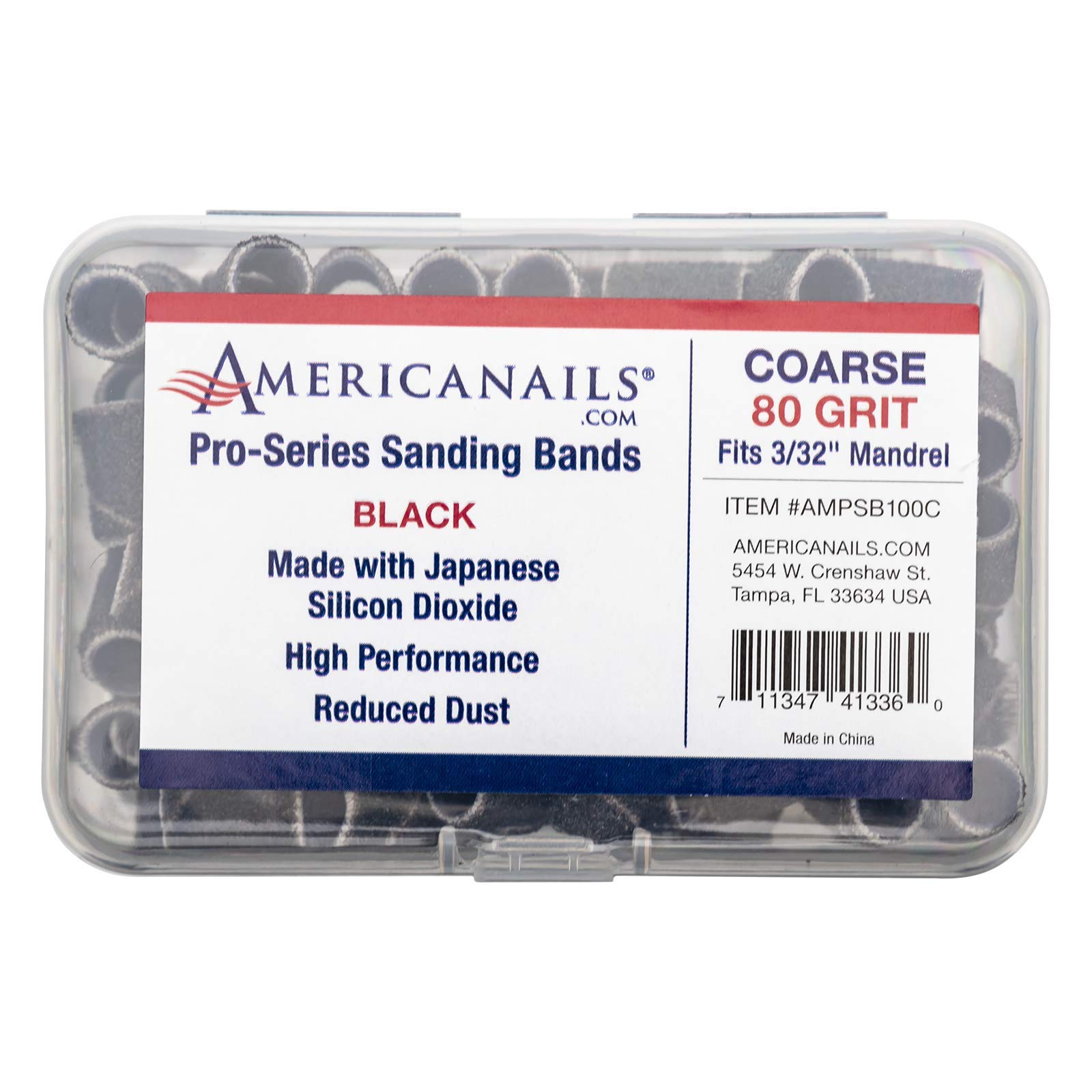 Americanails Pro-Series 80 Grit Coarse Black Sanding Bands for Acrylic Nails - 100-Piece Professional E-File Drill Bit Set for Nail Filing, Polishing & Shaping | Perfect for Salon, Home Manicure & Nail Art