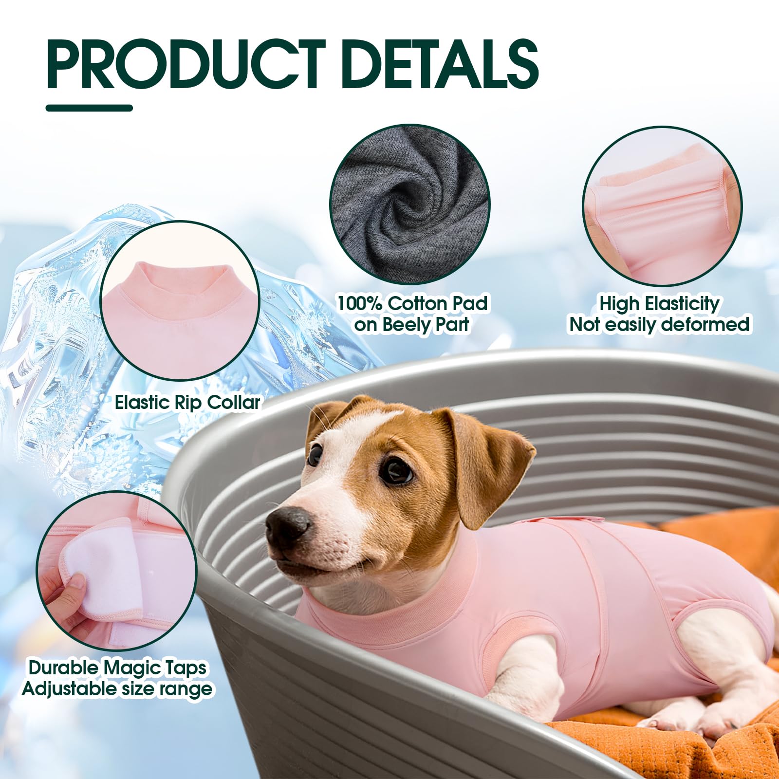 Kuoser Post-Surgery Dog Recovery Suit - Soft Breathable Surgical Onesie for Female & Male Dogs - Alternative to E-Collar & Cone - Anti-Licking Wound Protection - Pink - Perfect for Spay/Neuter Recovery & Hot Weather Cooling