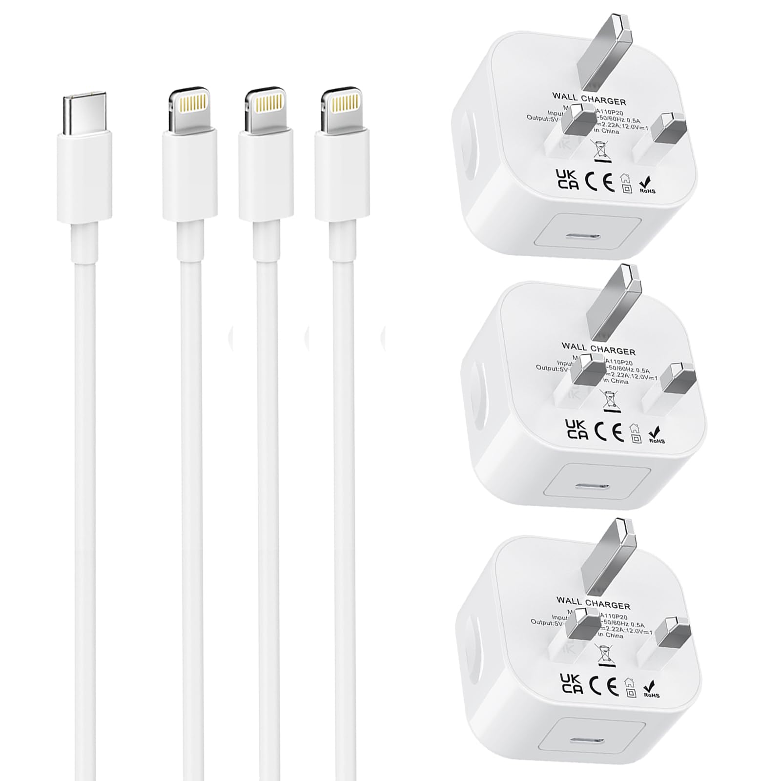 3-Pack MFi Certified 20W USB C Fast Charger with 6FT Lightning Cable - Compatible with iPhone 14/13/12/11/X/Plus/Pro/Pro Max/Mini/SE & iPad - Perfect for Home, Office & Travel Charging