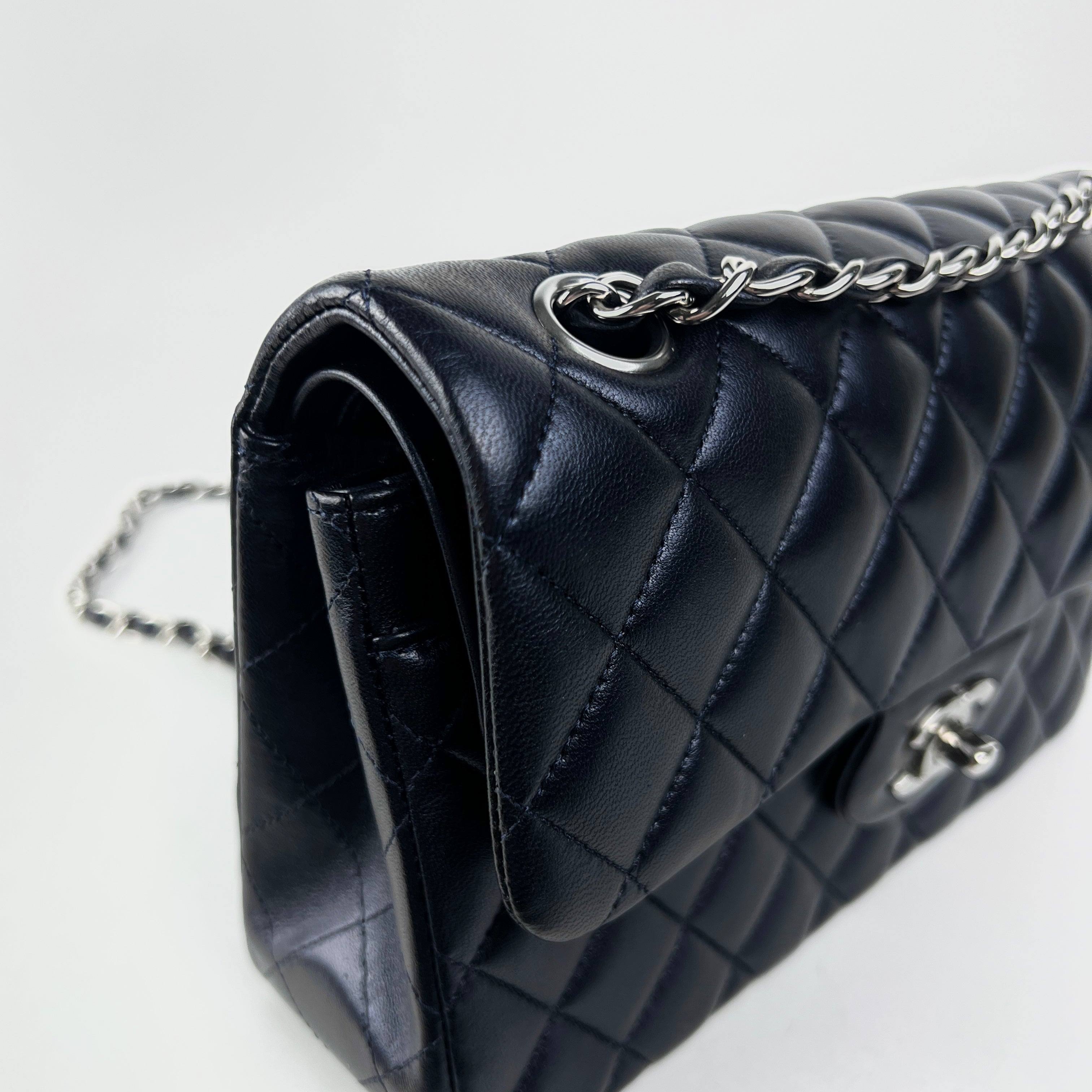 Chanel Small Double Classic Flap Bag in Metallic Navy Blue - Luxury Crossbody Purse for Women, Perfect for Evening Events & Date Nights