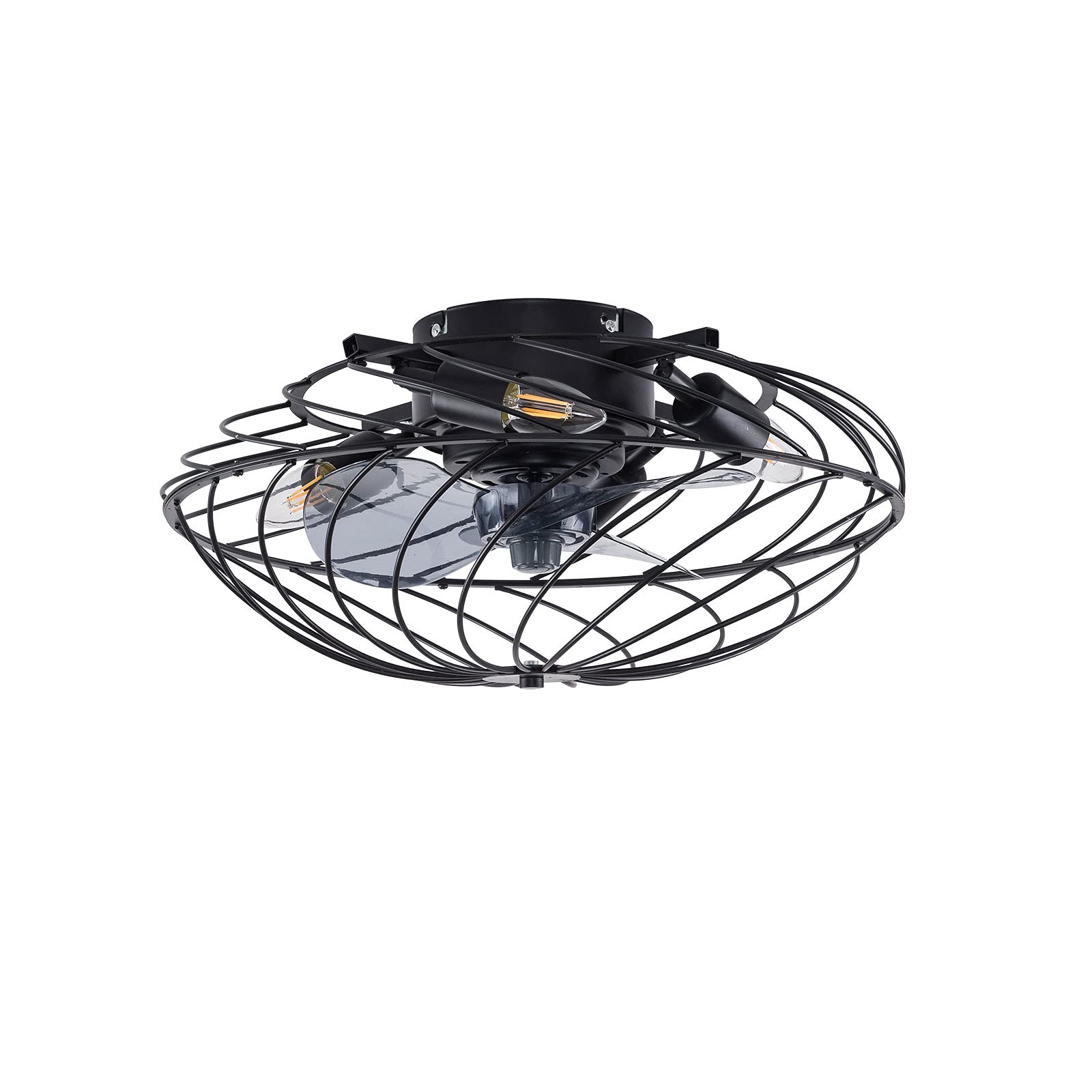 OUKANING Enclosed Ceiling Fan with Light - 3 Speed Adjustable, Remote Control, Low Profile Industrial Design - Perfect for Living Room, Bedroom, Kitchen & Office (Black) - Energy Efficient Cooling & Stylish Lighting Solution