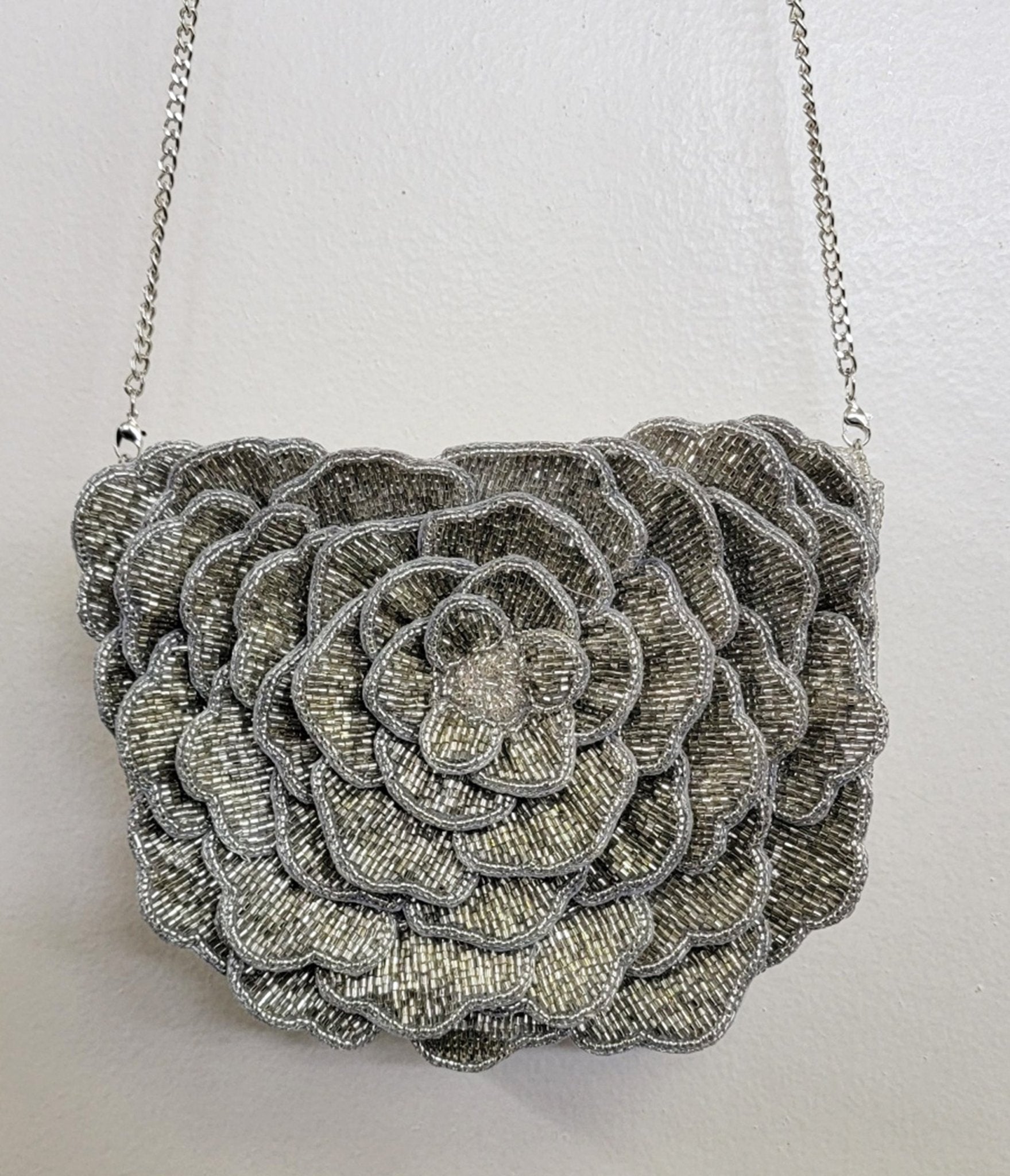 Elegant Silver Flower Beaded Crossbody Bag for Women - Stylish Boho Purse for Parties, Weddings & Everyday Use