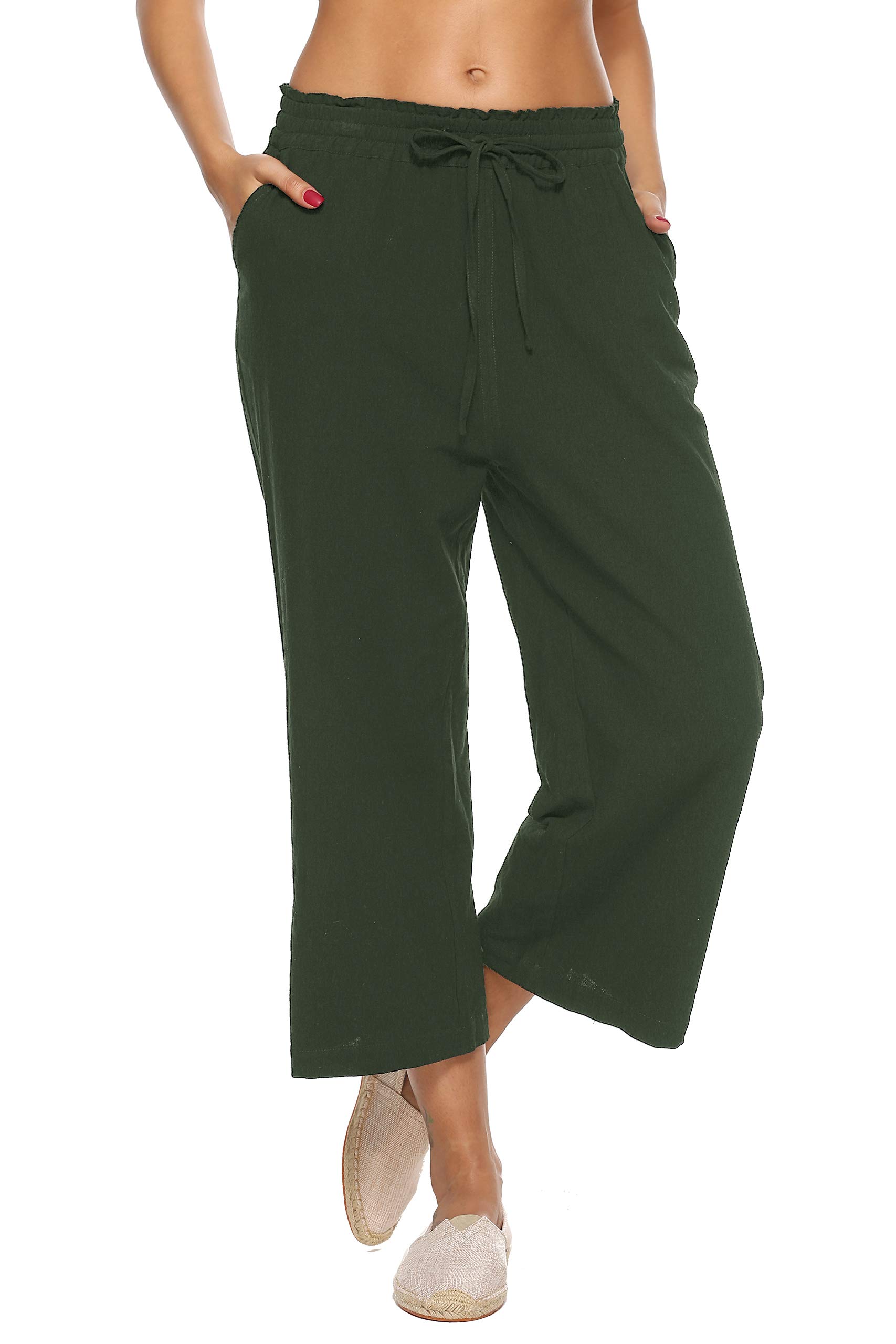 LNX Women's Linen Pants - High Waisted Wide Leg Casual Trousers with Drawstring & Pockets | Summer Beachwear, Yoga, Lounge, Travel