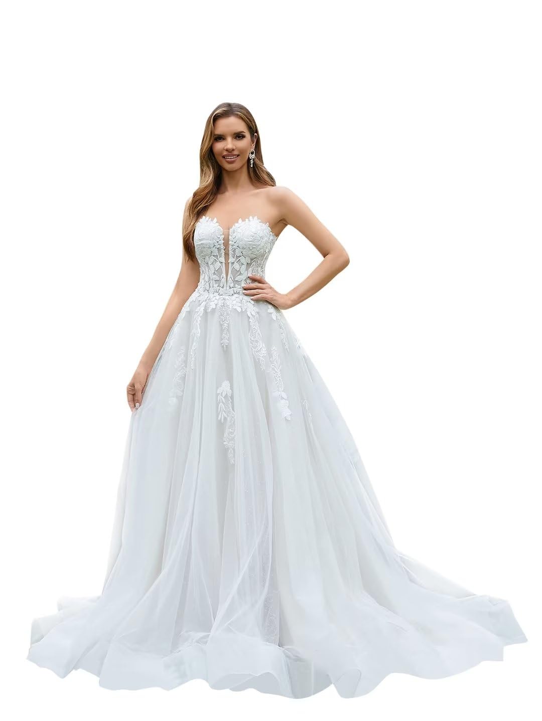 Strapless Tulle Applique Ball Gown Wedding Dress for Bride - Elegant Long Formal Bridal Gown for Women | Perfect for Church Ceremony, Beach Wedding & Reception