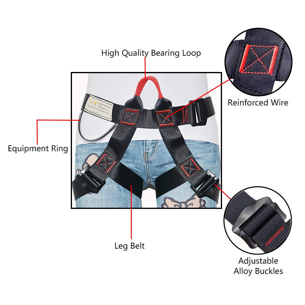 Climbing Gear Set for Rock Climbing, Rappelling, Ziplining, Fire Rescue & Tree Climbing - Durable Half Body Harness for Outdoor Adventures and Emergency Situations