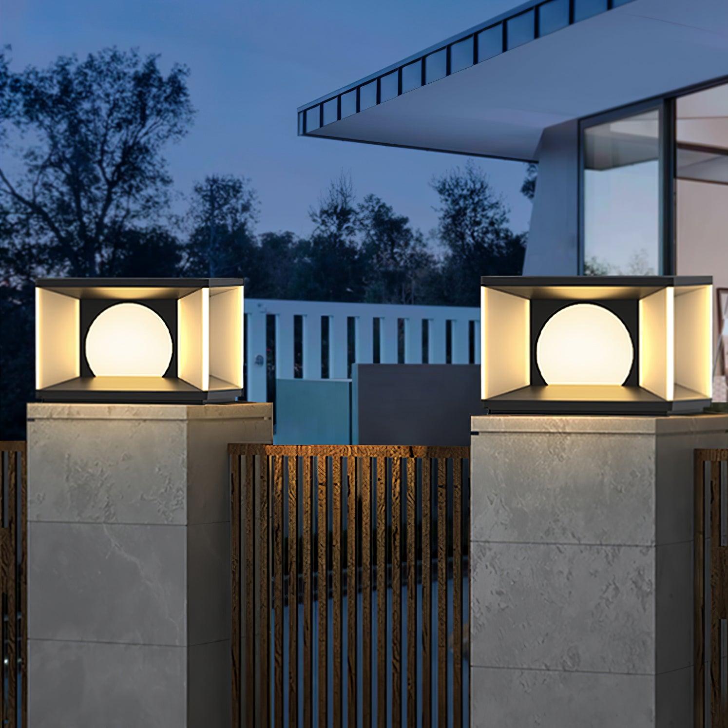 Eclipse Cube Outdoor Post Light - Modern Solar LED Wall Lamp for Patio, Garden, Pathway - Waterproof & Energy Efficient Lighting for Home Exterior