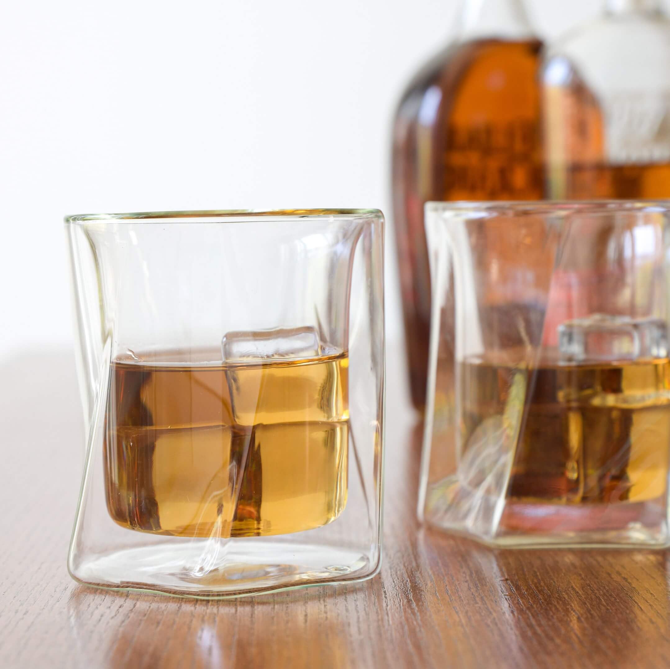 LEMONSODA Double Wall Whiskey Glasses Set of 4 - 10oz Insulated Clear Glass Cups for Scotch, Bourbon, Rye & Cocktails - Shatterproof Old Fashioned Drinking Glasses - Perfect for Home Bar, Gifts & Parties