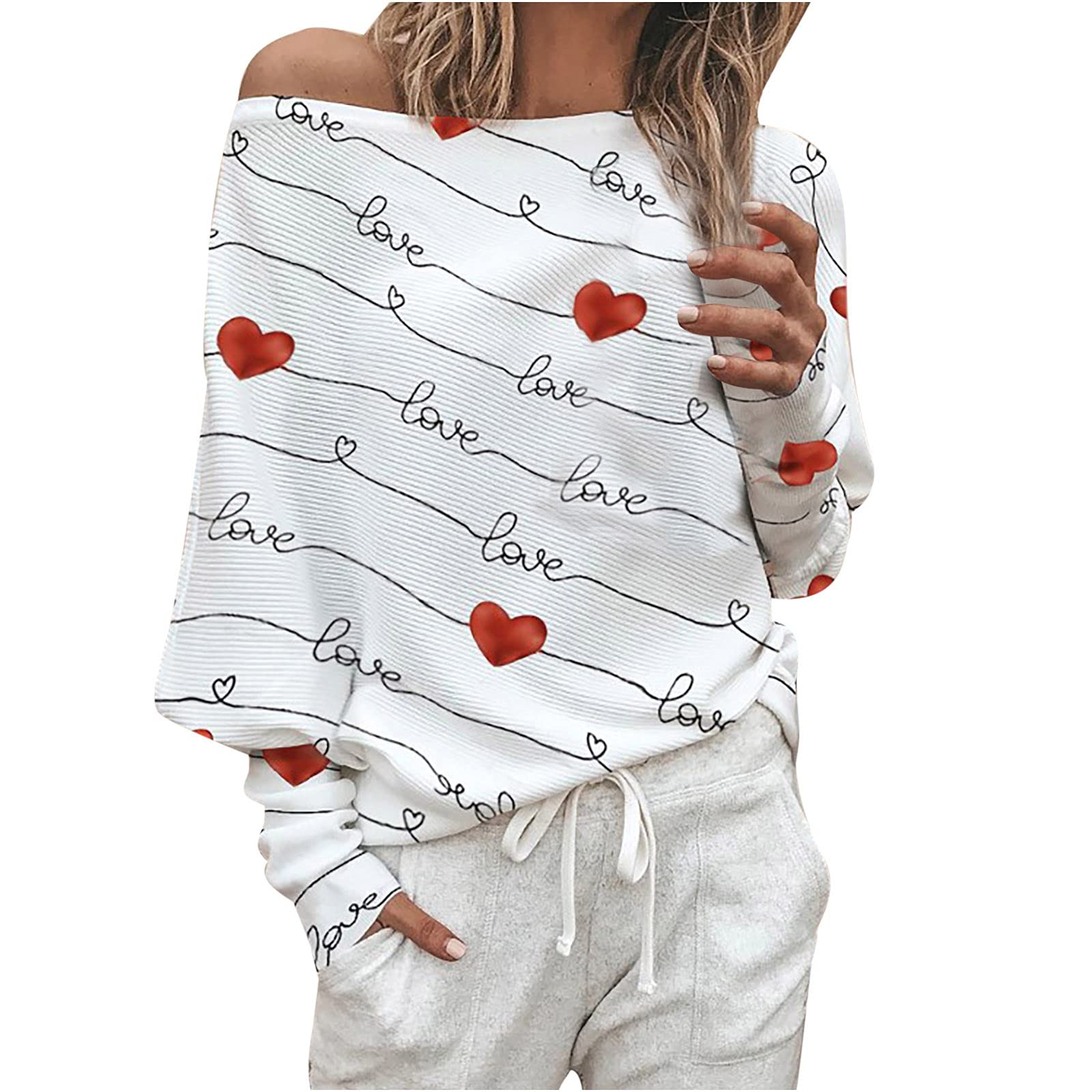 Trendy Women's Casual Love Print Round Neck Tunic Top - Soft Loose Long Sleeve Blouse for Fall | Perfect for Work, Date Night & Everyday Wear